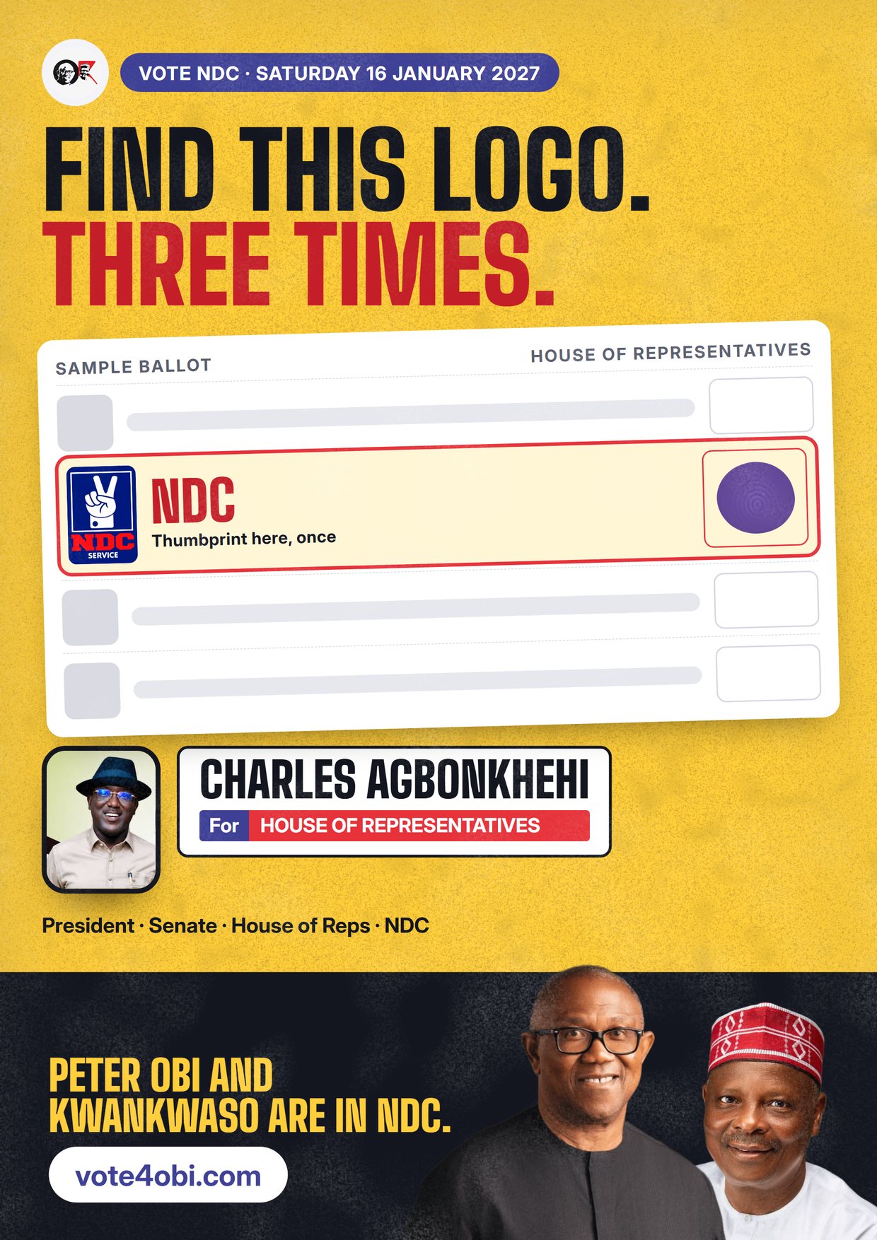 Poster: Charles Agbonkhehi, NDC candidate for the House of Representatives, Esan Central/Esan West/Igueben