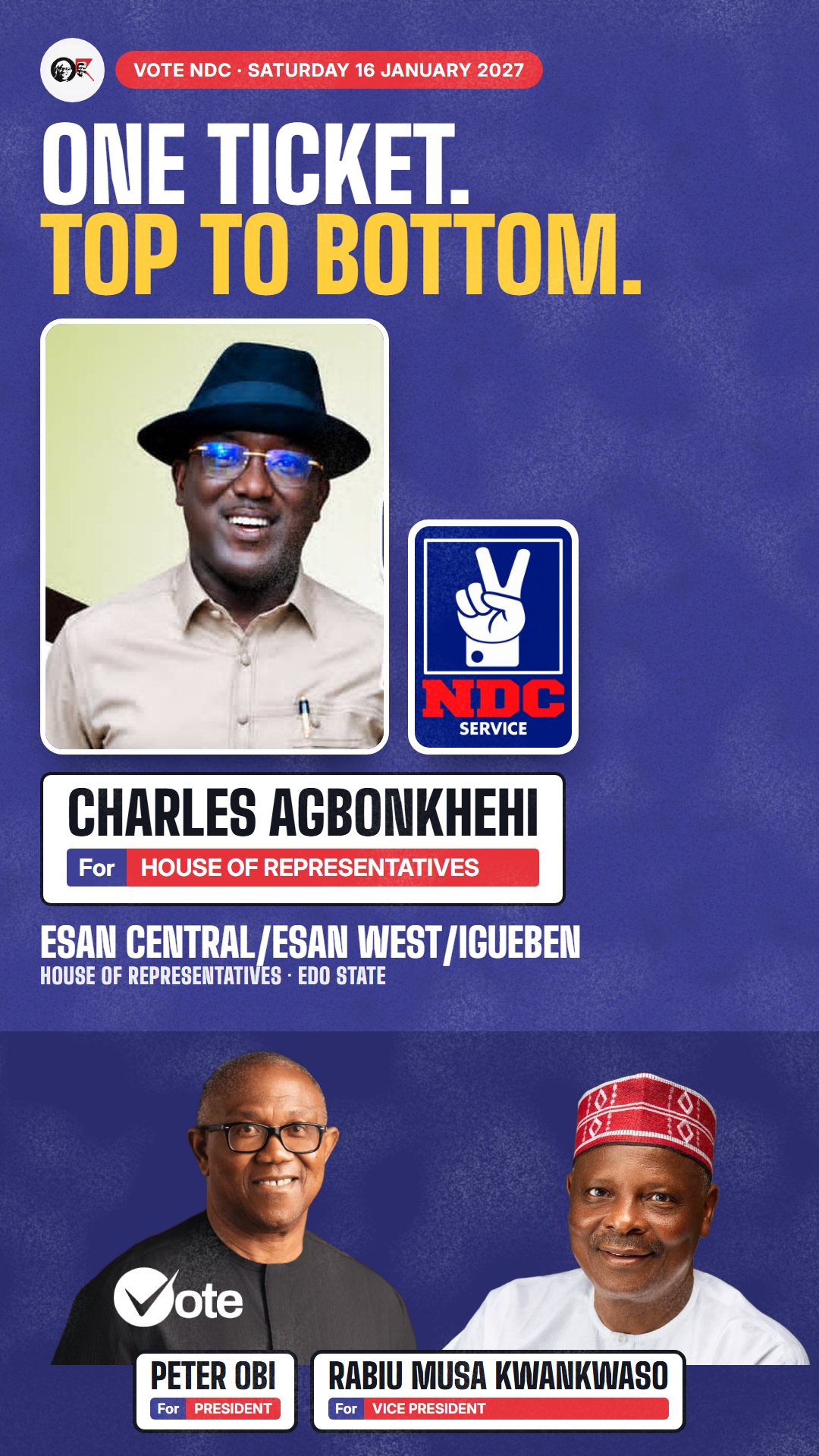 WhatsApp status picture: Charles Agbonkhehi, NDC candidate for the House of Representatives, Esan Central/Esan West/Igueben