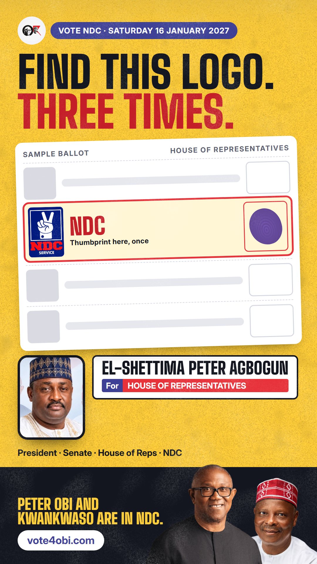 WhatsApp status picture: El-Shettima Peter Agbogun, NDC candidate for the House of Representatives, Lokoja/Kogi (K.K.)