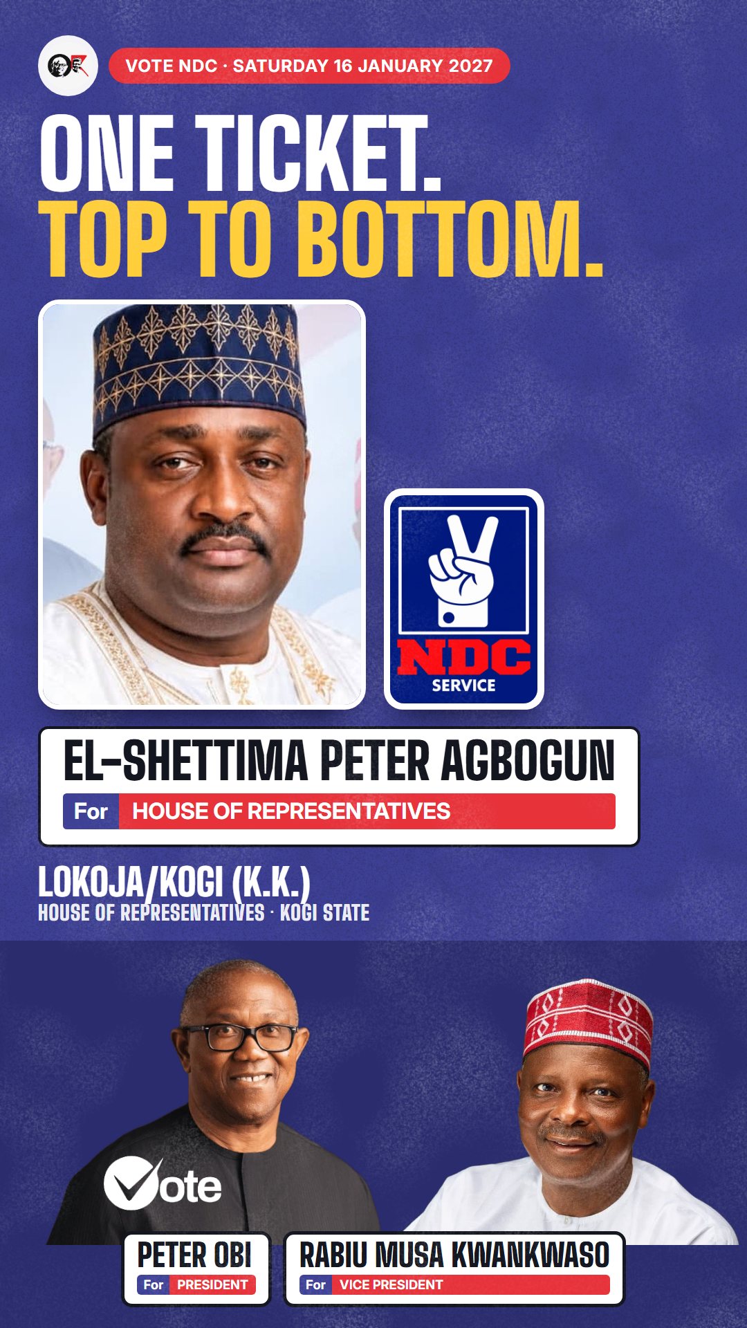 WhatsApp status picture: El-Shettima Peter Agbogun, NDC candidate for the House of Representatives, Lokoja/Kogi (K.K.)