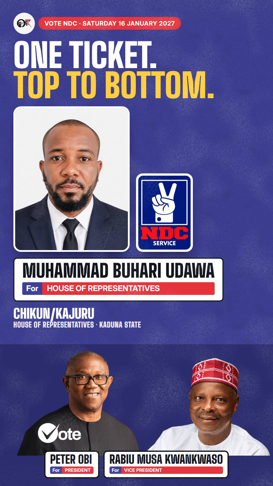 WhatsApp status picture: Muhammad Buhari Udawa, NDC candidate for the House of Representatives, Chikun/Kajuru