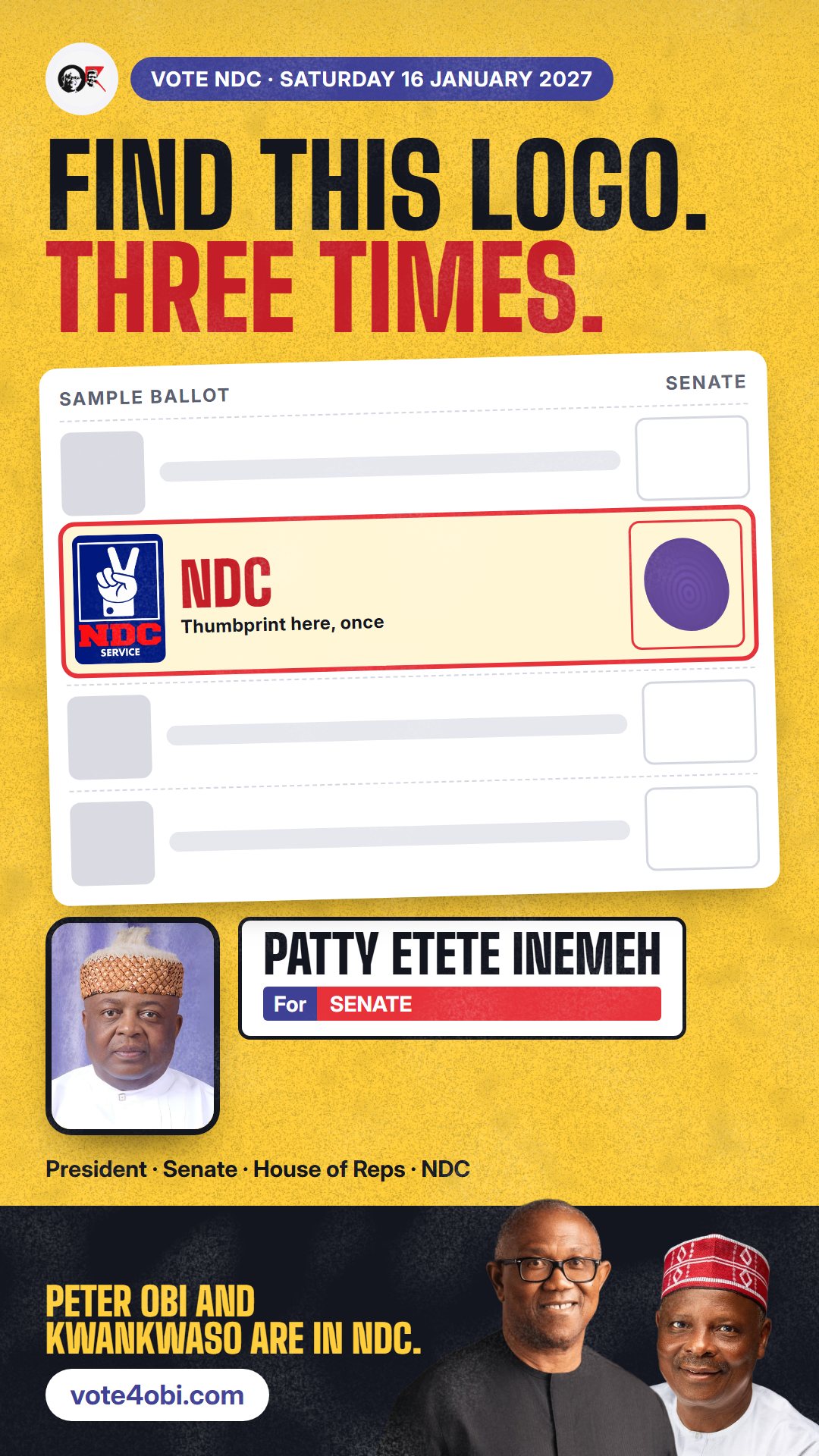 WhatsApp status picture: Patty Etete Inemeh, NDC candidate for the Senate, Akwa Ibom North West