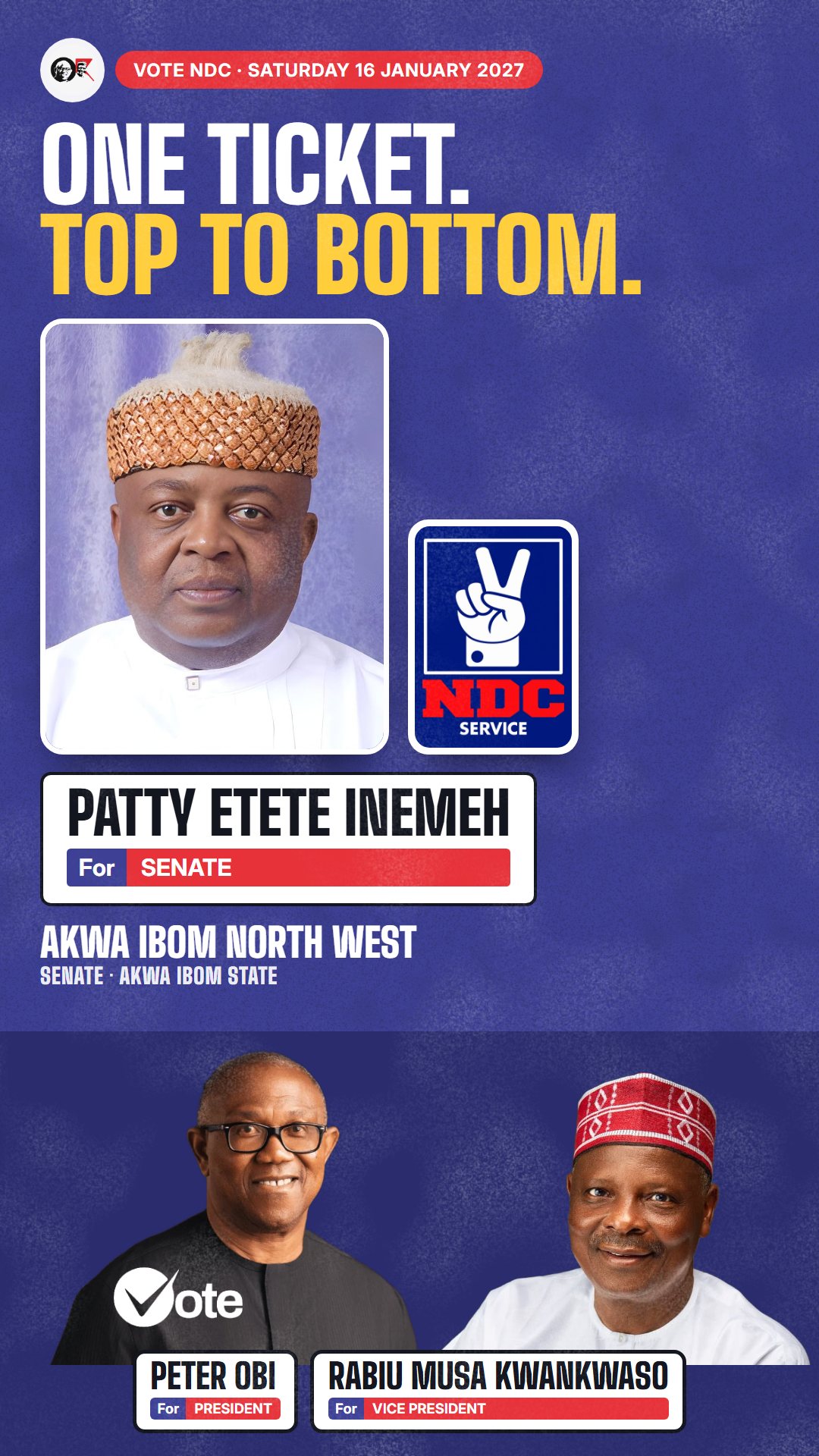 WhatsApp status picture: Patty Etete Inemeh, NDC candidate for the Senate, Akwa Ibom North West