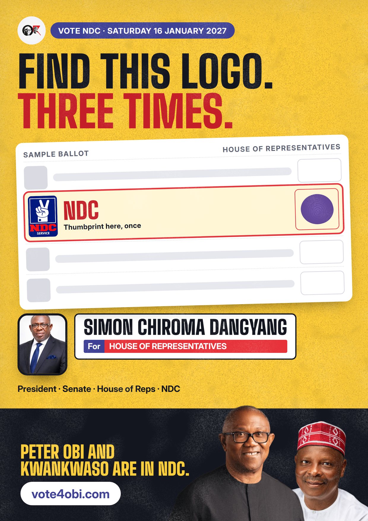 Poster: Simon Chiroma Dangyang, NDC candidate for the House of Representatives, Jos South/Jos East
