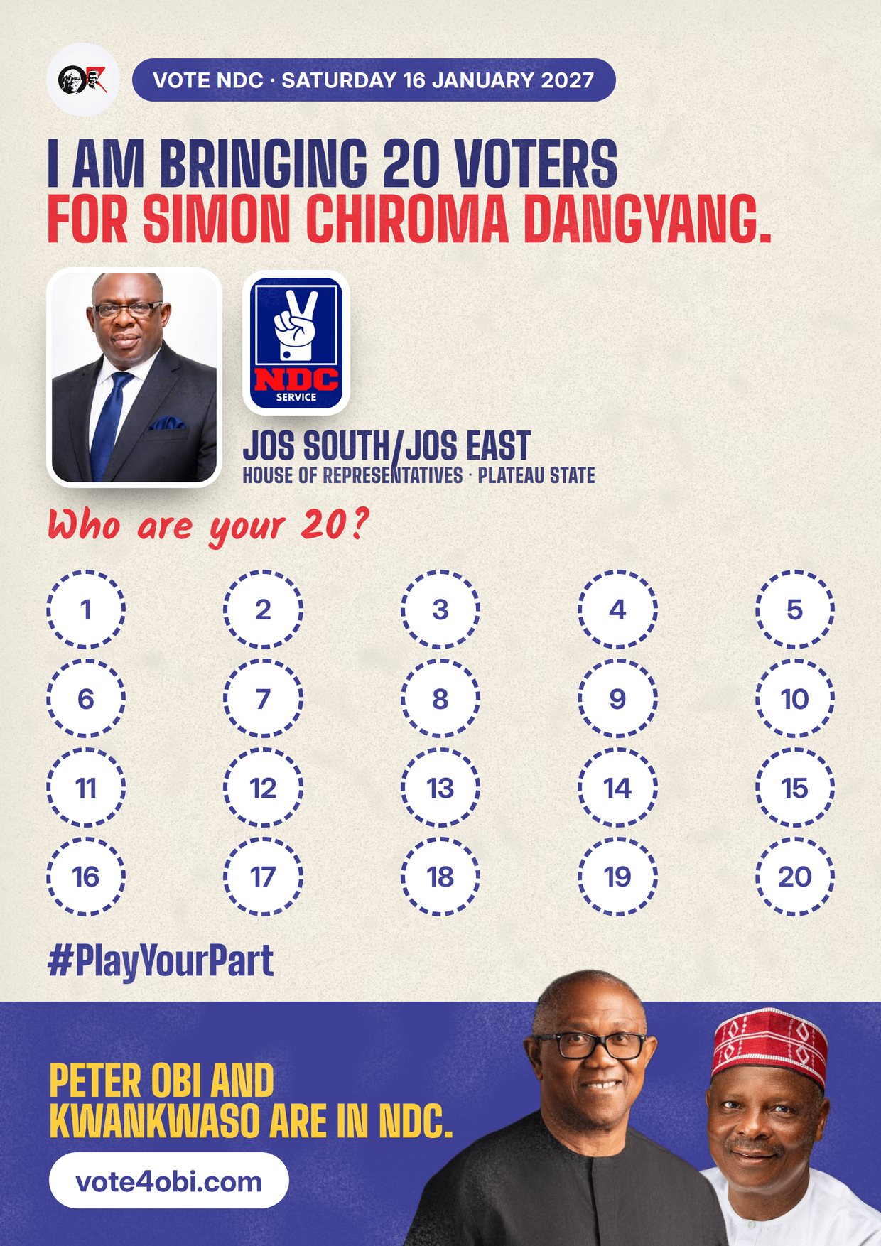 Poster: Simon Chiroma Dangyang, NDC candidate for the House of Representatives, Jos South/Jos East