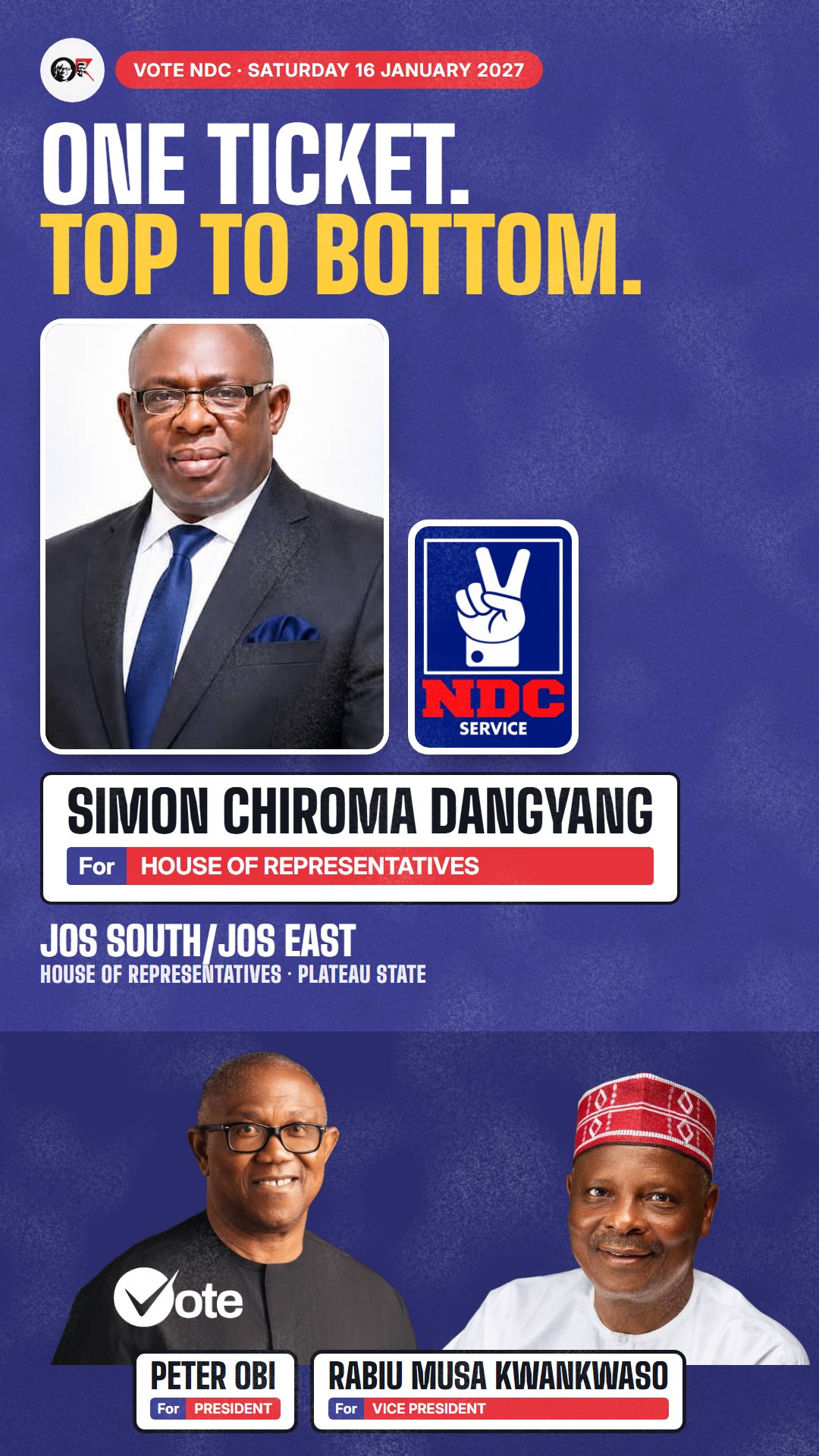 WhatsApp status picture: Simon Chiroma Dangyang, NDC candidate for the House of Representatives, Jos South/Jos East