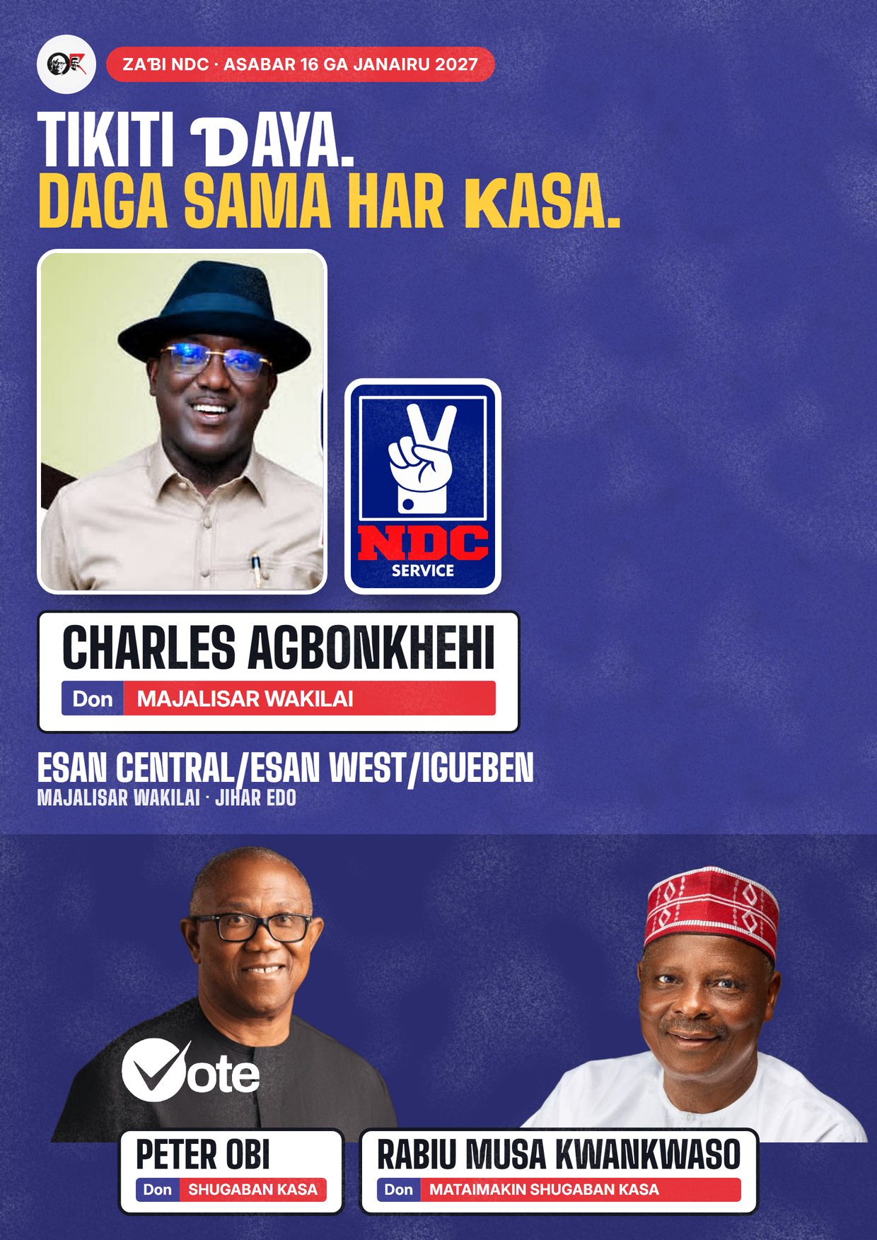 Fasta: Charles Agbonkhehi, ɗan takarar NDC na Majalisar Wakilai, Esan Central/Esan West/Igueben