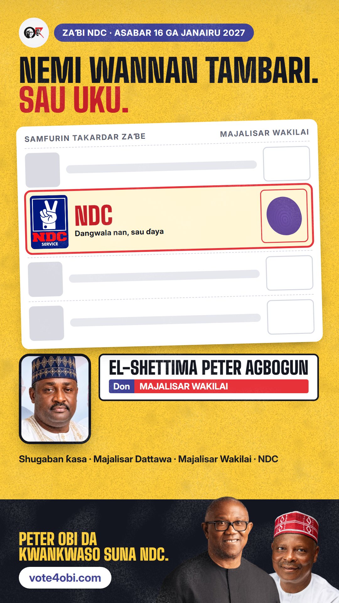 Hoton WhatsApp status: El-Shettima Peter Agbogun, ɗan takarar NDC na Majalisar Wakilai, Lokoja/Kogi (K.K.)