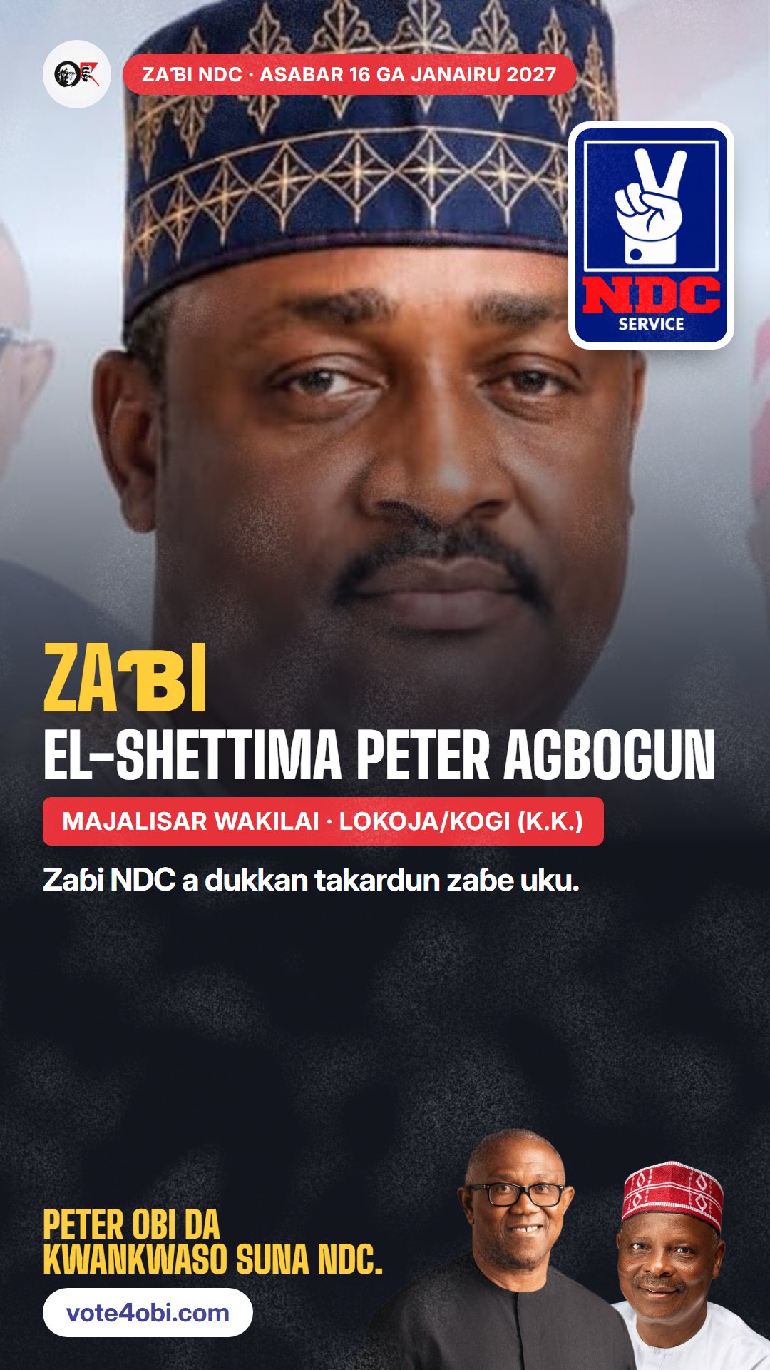 Hoton WhatsApp status: El-Shettima Peter Agbogun, ɗan takarar NDC na Majalisar Wakilai, Lokoja/Kogi (K.K.)