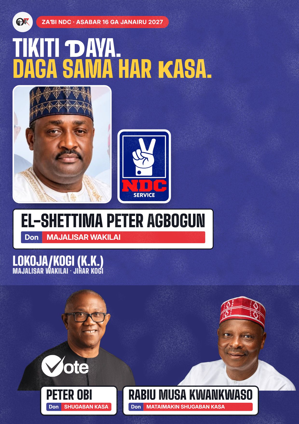Fasta: El-Shettima Peter Agbogun, ɗan takarar NDC na Majalisar Wakilai, Lokoja/Kogi (K.K.)