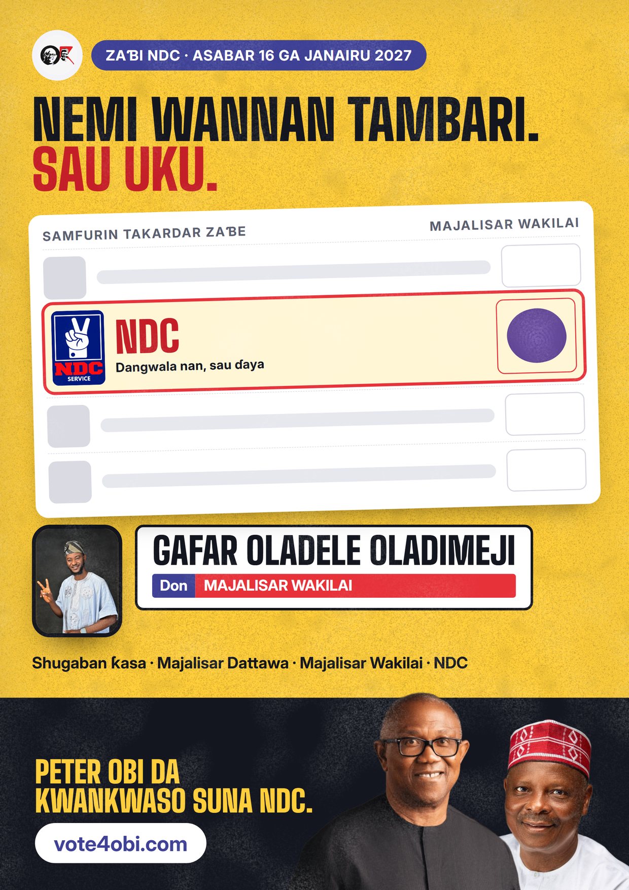 Fasta: Gafar Oladele Oladimeji, ɗan takarar NDC na Majalisar Wakilai, Irepo/Olorunsogo/Oorelope