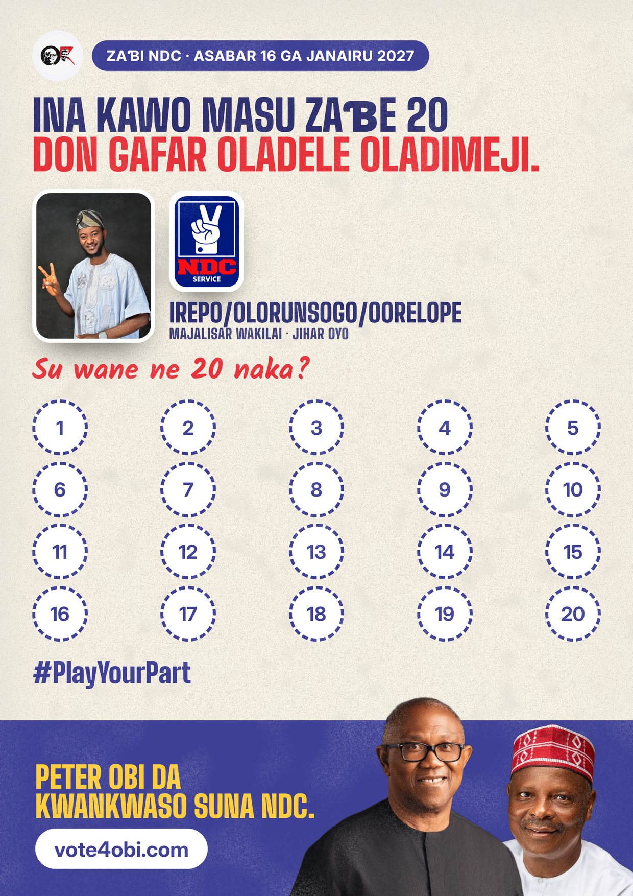 Fasta: Gafar Oladele Oladimeji, ɗan takarar NDC na Majalisar Wakilai, Irepo/Olorunsogo/Oorelope