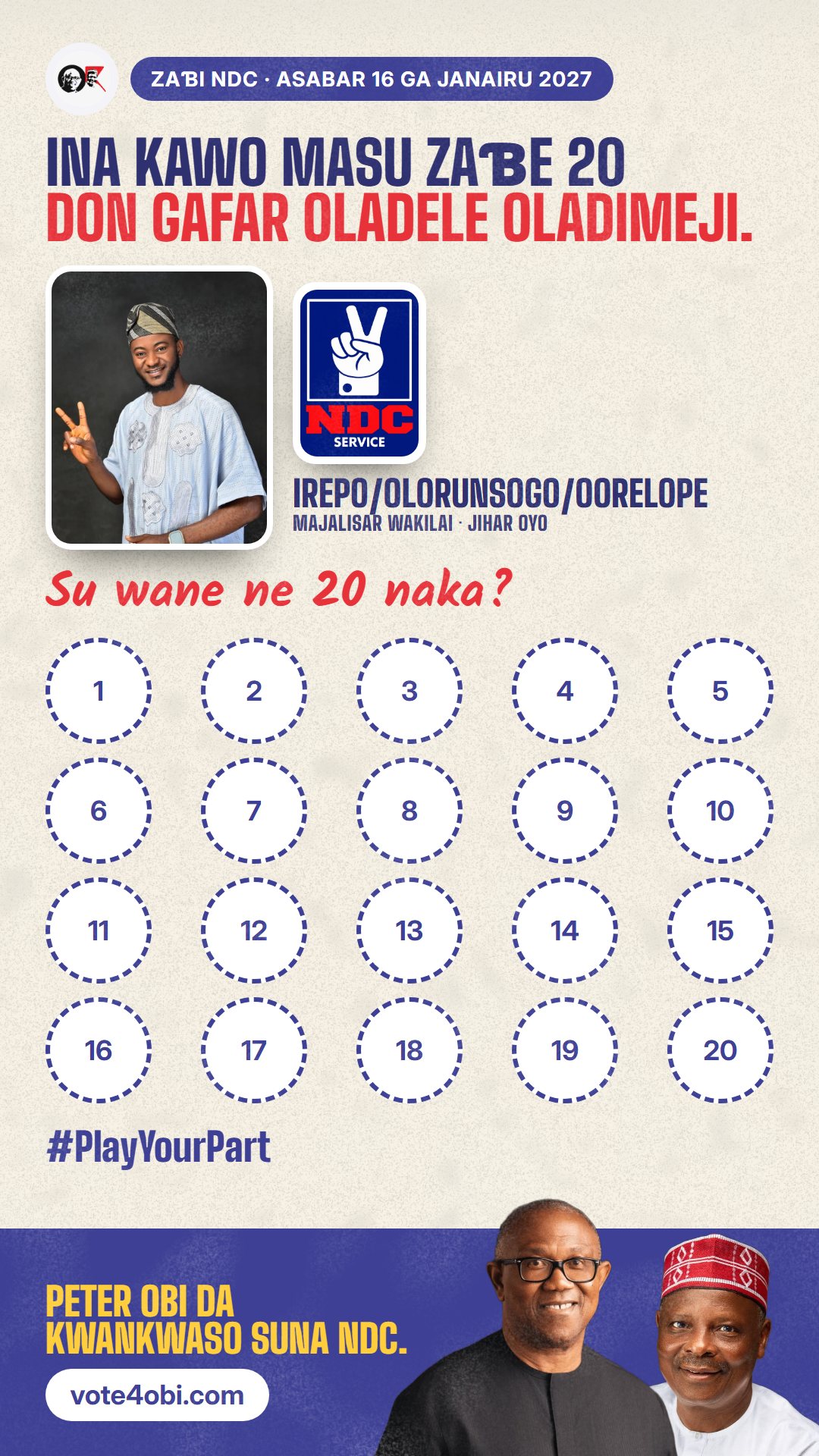 Hoton WhatsApp status: Gafar Oladele Oladimeji, ɗan takarar NDC na Majalisar Wakilai, Irepo/Olorunsogo/Oorelope