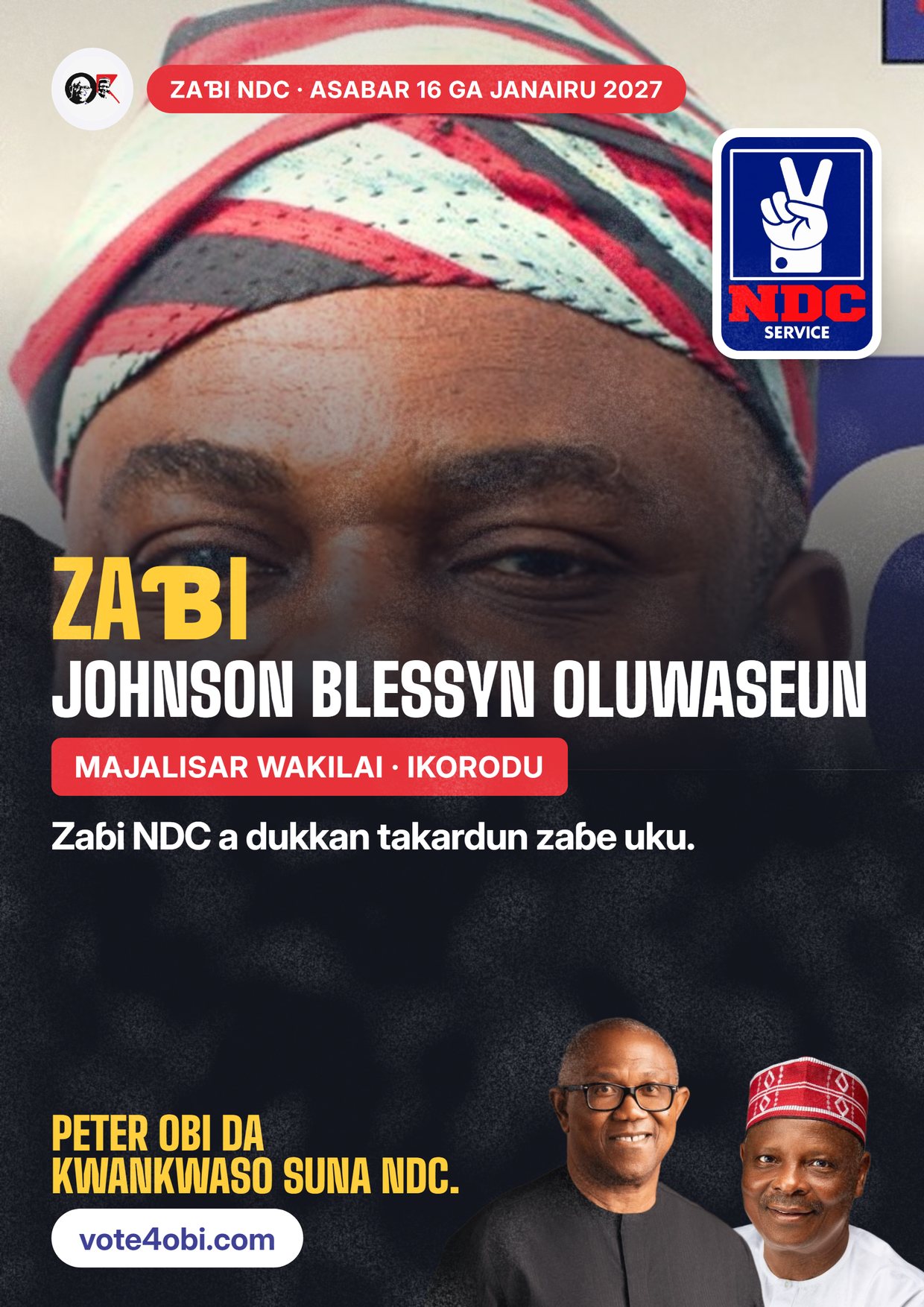 Fasta: Johnson Blessyn Oluwaseun, ɗan takarar NDC na Majalisar Wakilai, Ikorodu