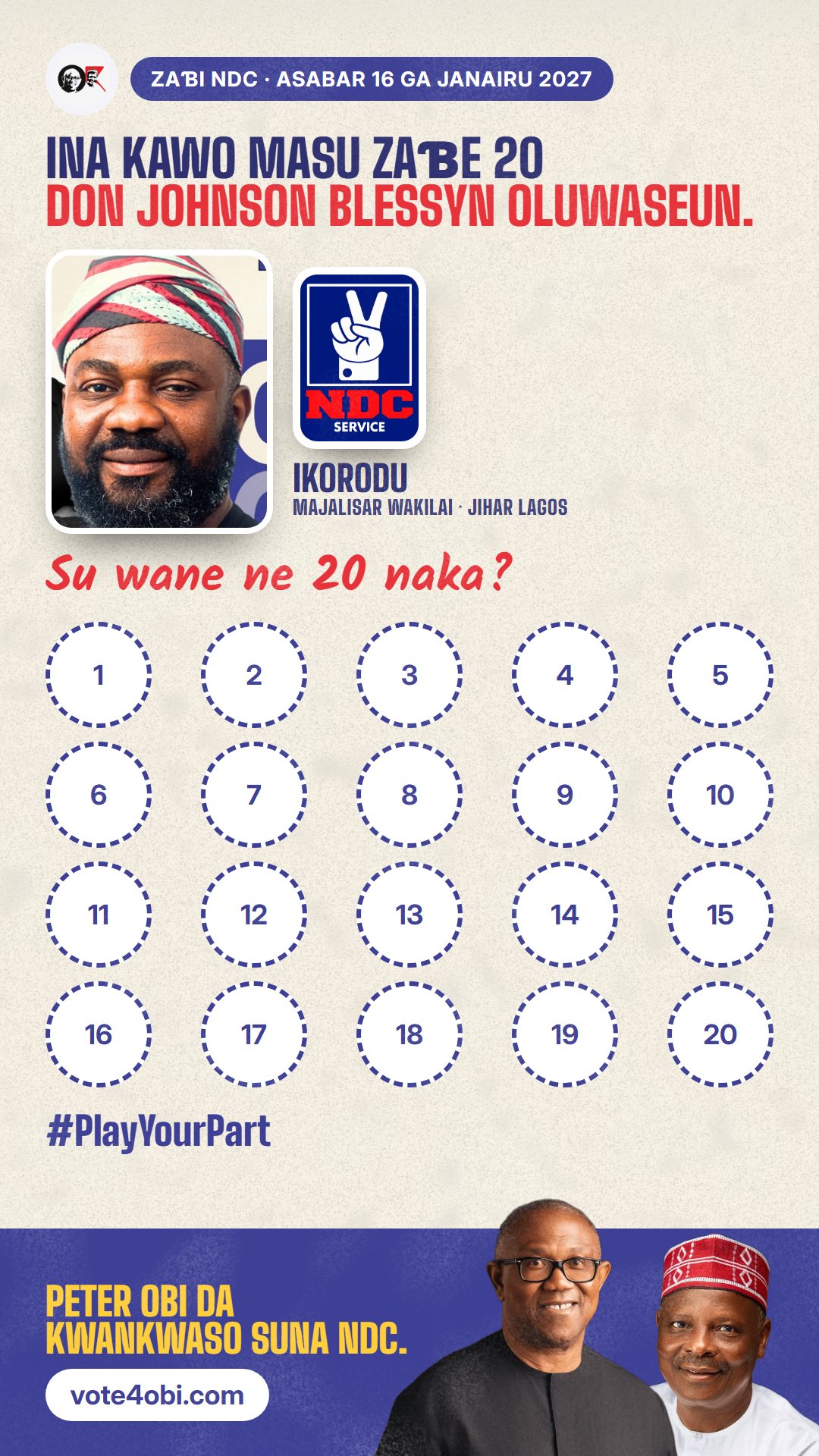 Hoton WhatsApp status: Johnson Blessyn Oluwaseun, ɗan takarar NDC na Majalisar Wakilai, Ikorodu