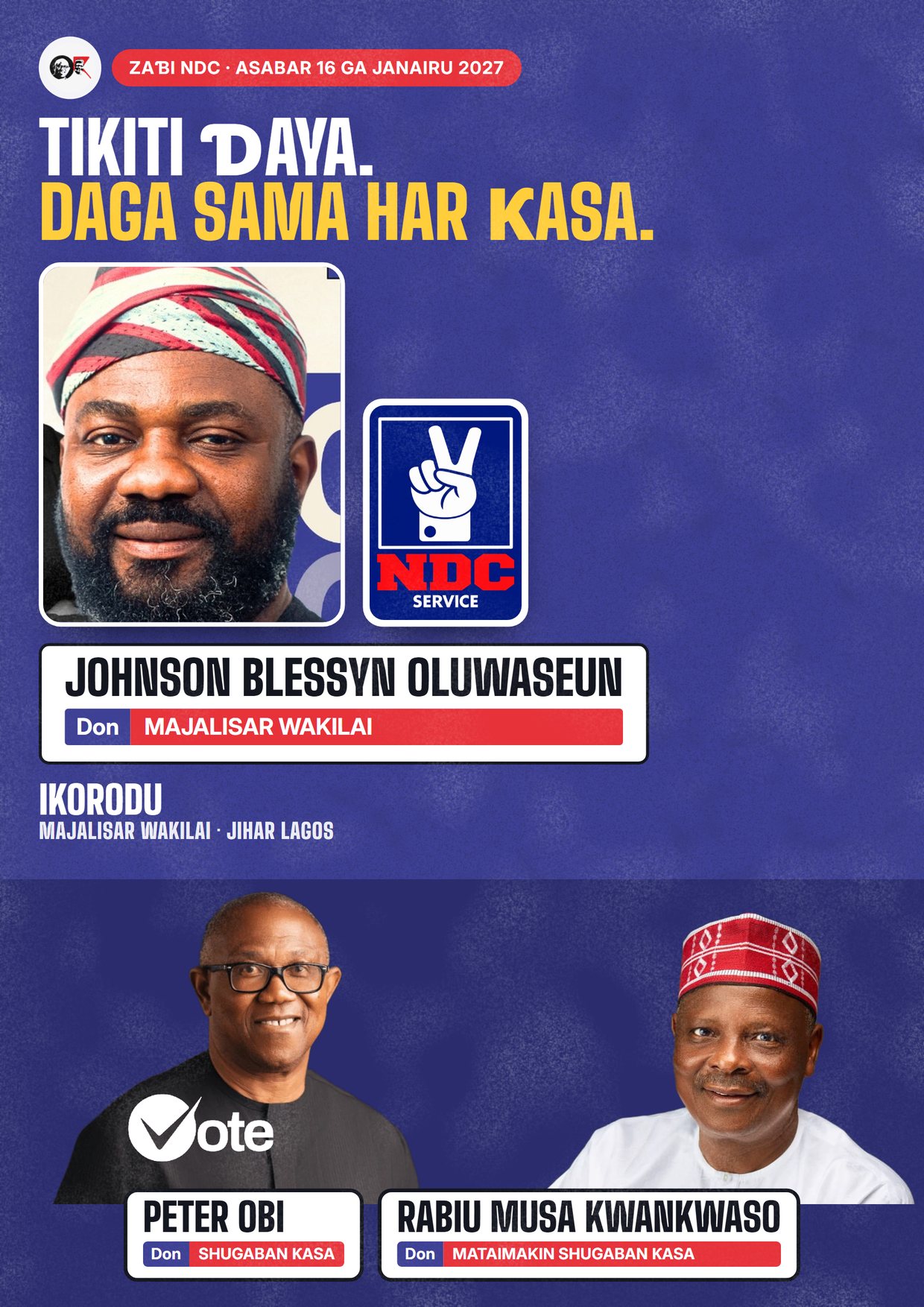 Fasta: Johnson Blessyn Oluwaseun, ɗan takarar NDC na Majalisar Wakilai, Ikorodu