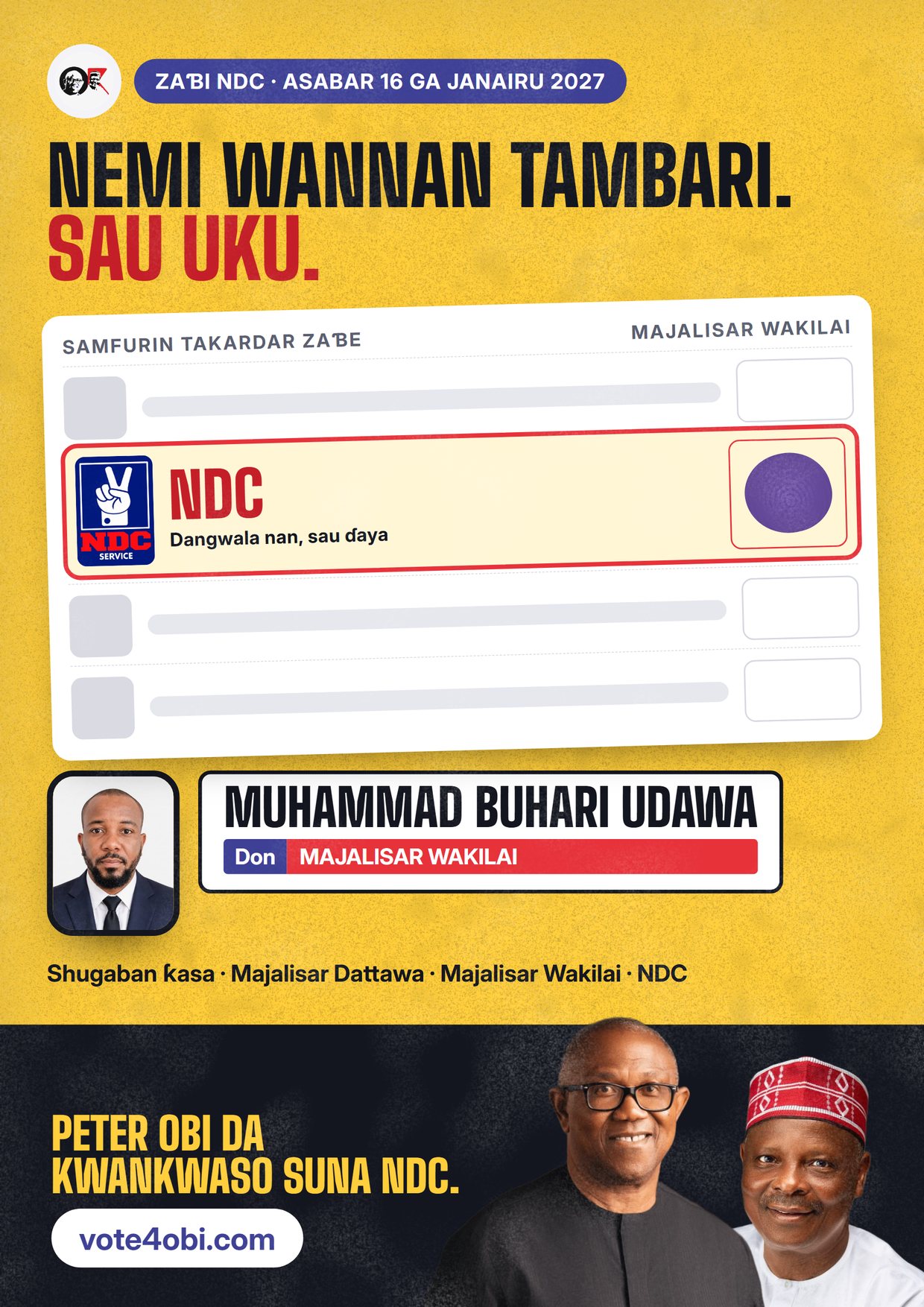 Fasta: Muhammad Buhari Udawa, ɗan takarar NDC na Majalisar Wakilai, Chikun/Kajuru