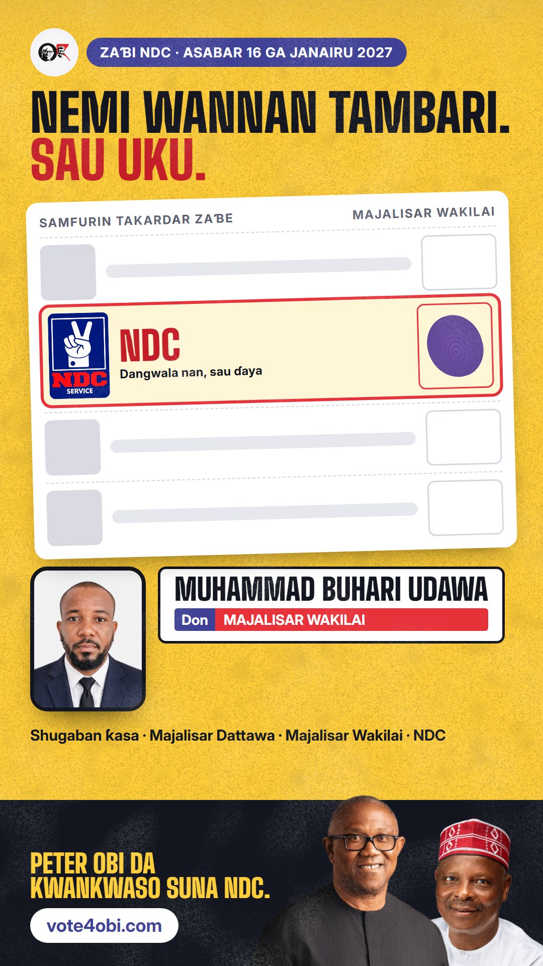 Hoton WhatsApp status: Muhammad Buhari Udawa, ɗan takarar NDC na Majalisar Wakilai, Chikun/Kajuru