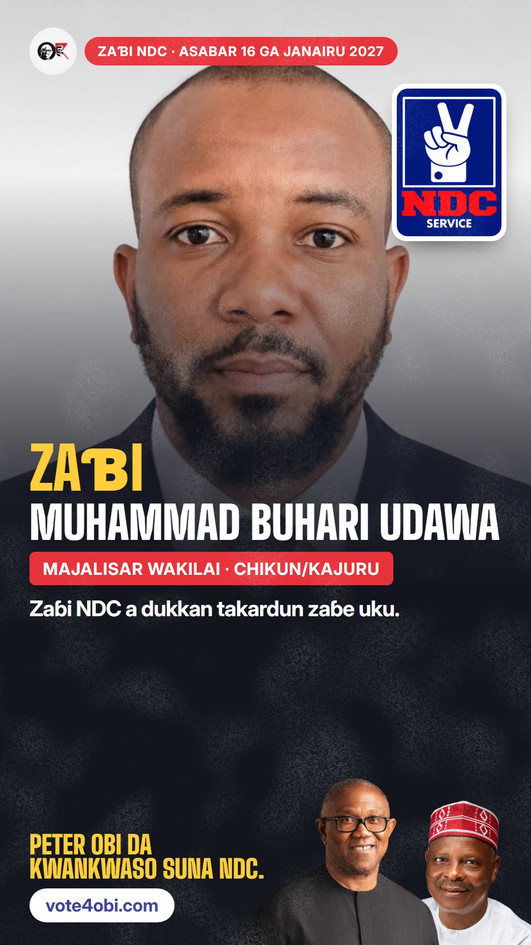 Hoton WhatsApp status: Muhammad Buhari Udawa, ɗan takarar NDC na Majalisar Wakilai, Chikun/Kajuru
