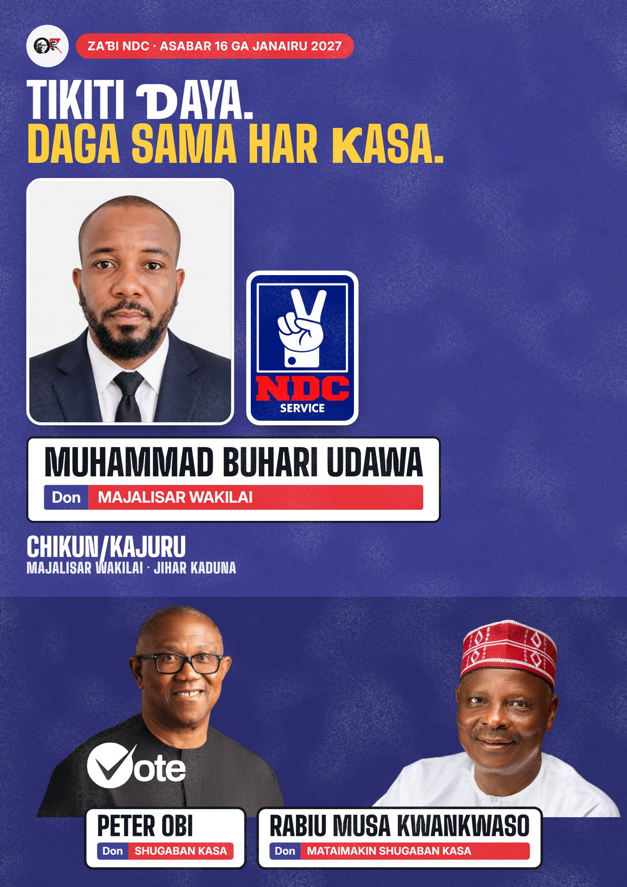 Fasta: Muhammad Buhari Udawa, ɗan takarar NDC na Majalisar Wakilai, Chikun/Kajuru