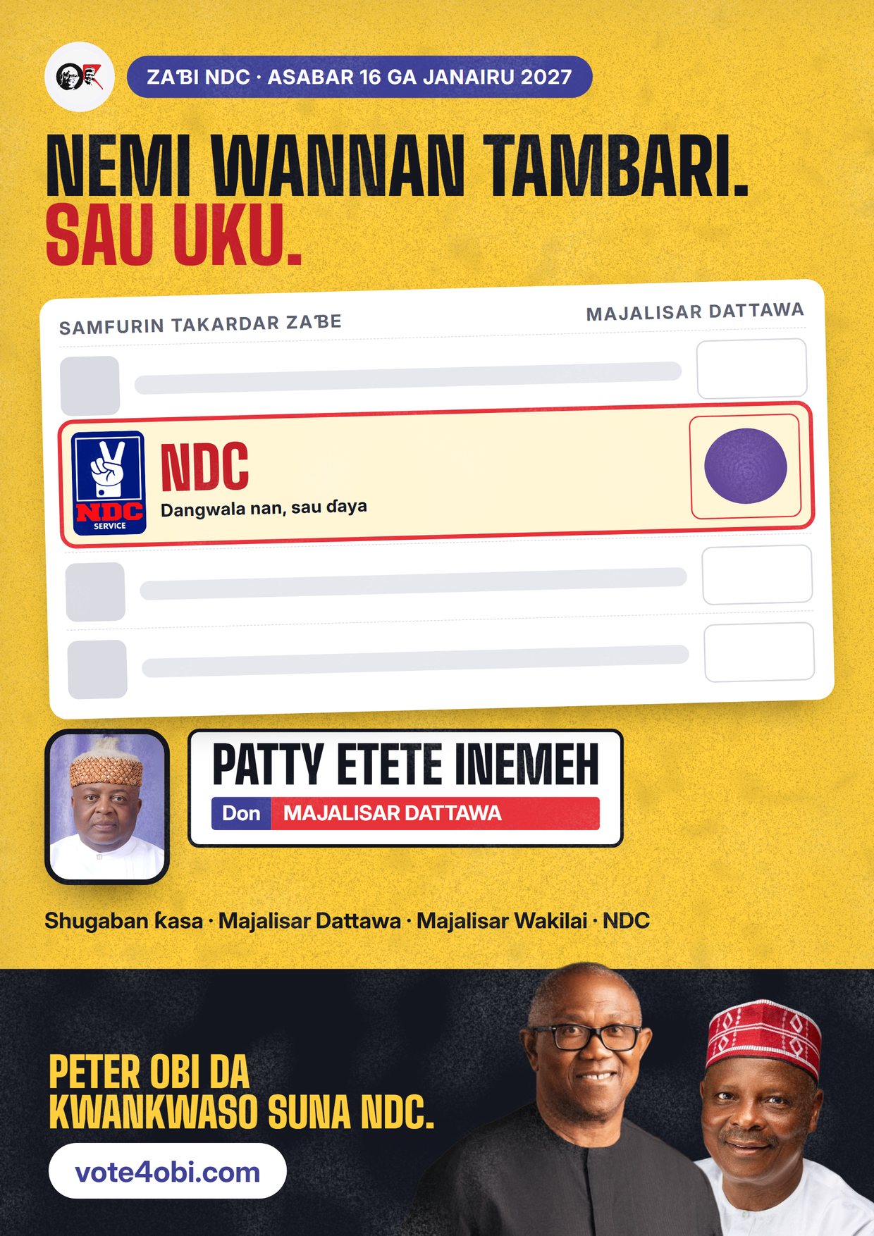 Fasta: Patty Etete Inemeh, ɗan takarar NDC na Majalisar Dattawa, Akwa Ibom North West
