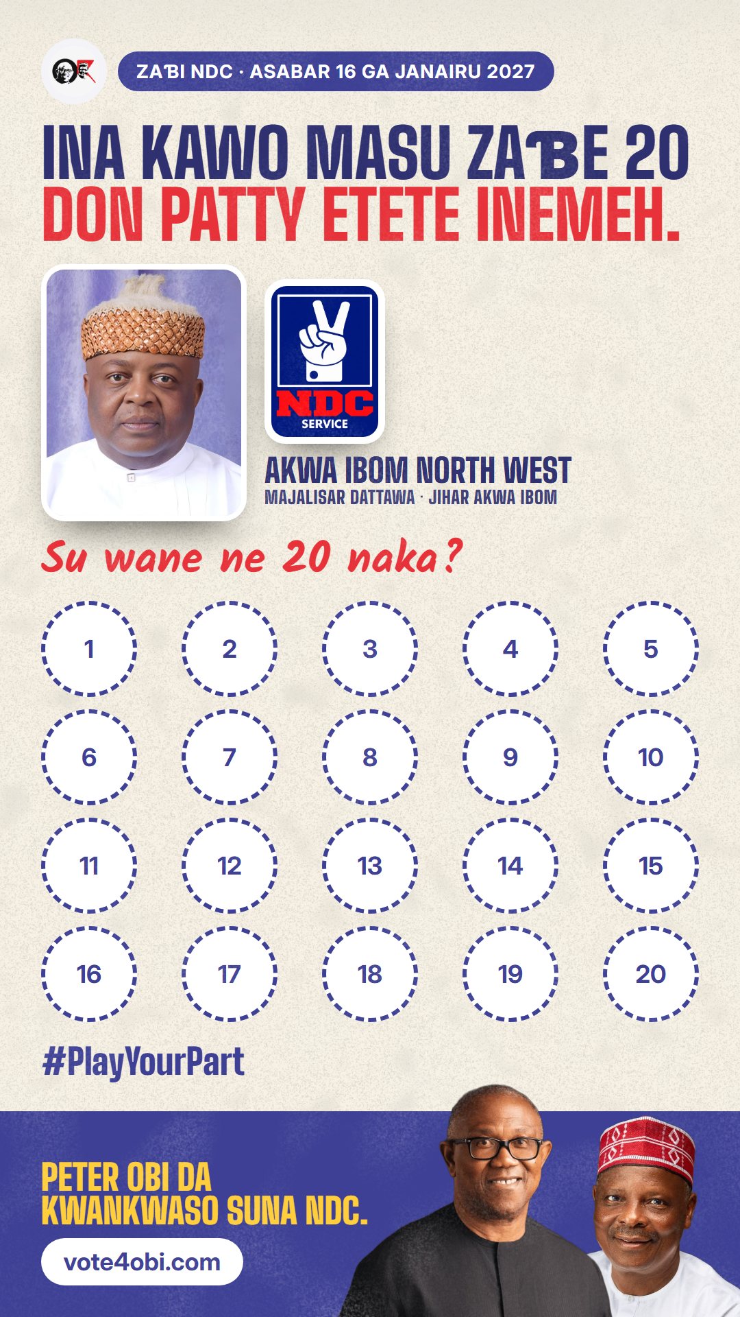 Hoton WhatsApp status: Patty Etete Inemeh, ɗan takarar NDC na Majalisar Dattawa, Akwa Ibom North West
