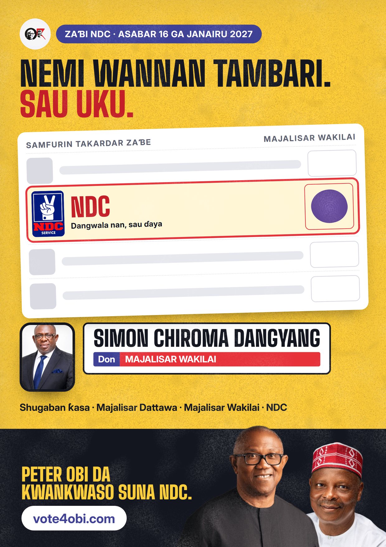 Fasta: Simon Chiroma Dangyang, ɗan takarar NDC na Majalisar Wakilai, Jos South/Jos East