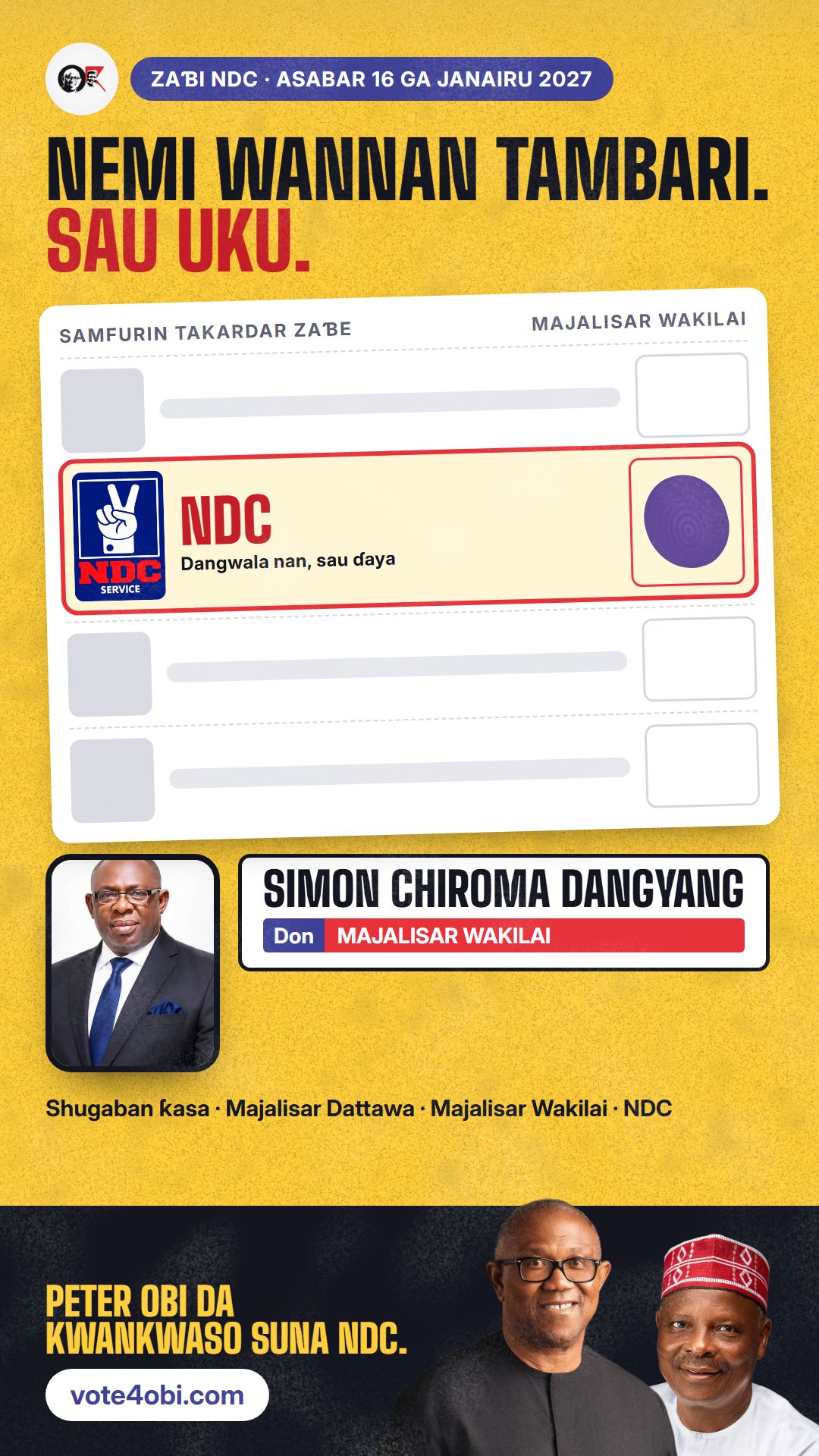 Hoton WhatsApp status: Simon Chiroma Dangyang, ɗan takarar NDC na Majalisar Wakilai, Jos South/Jos East