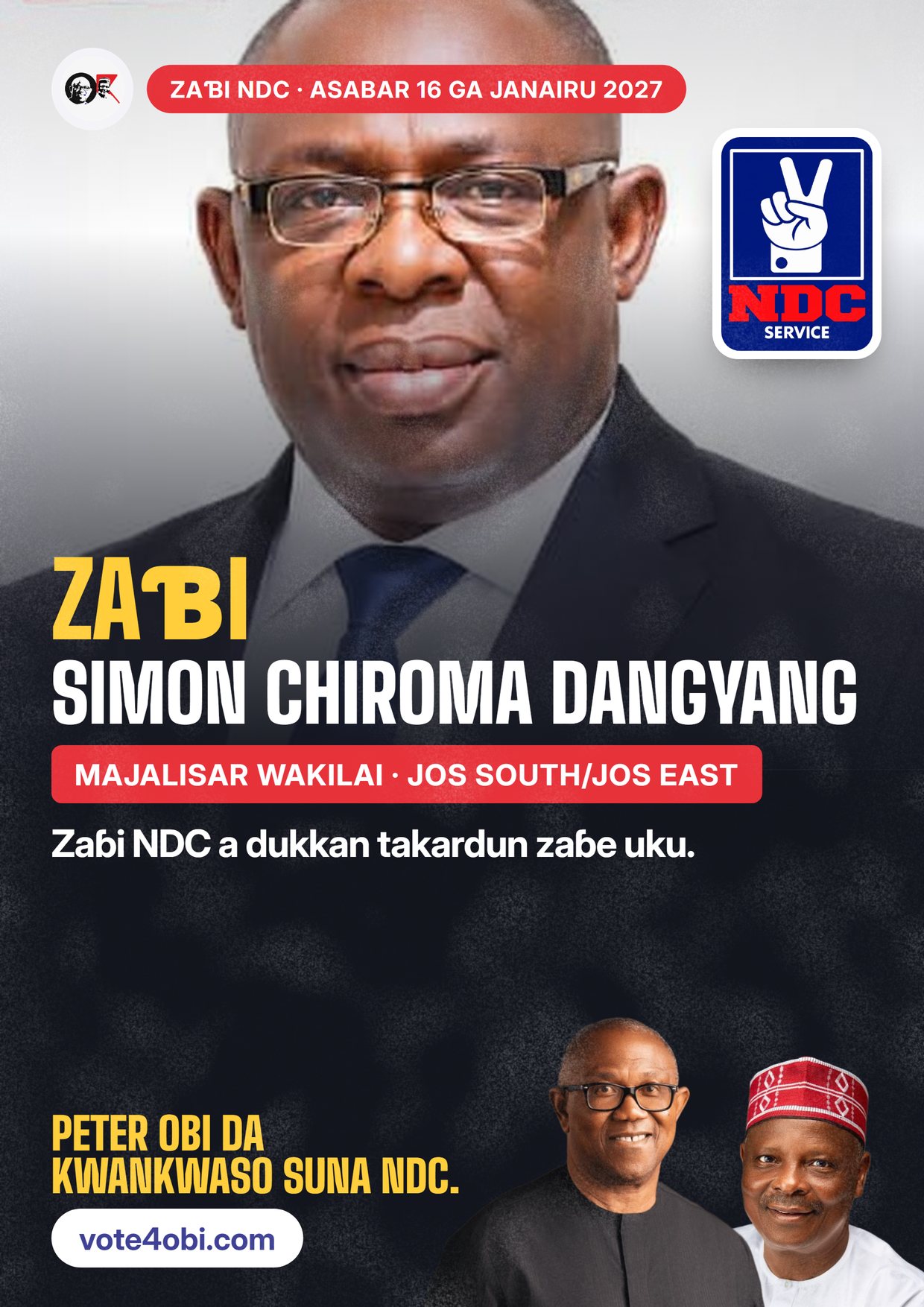Fasta: Simon Chiroma Dangyang, ɗan takarar NDC na Majalisar Wakilai, Jos South/Jos East