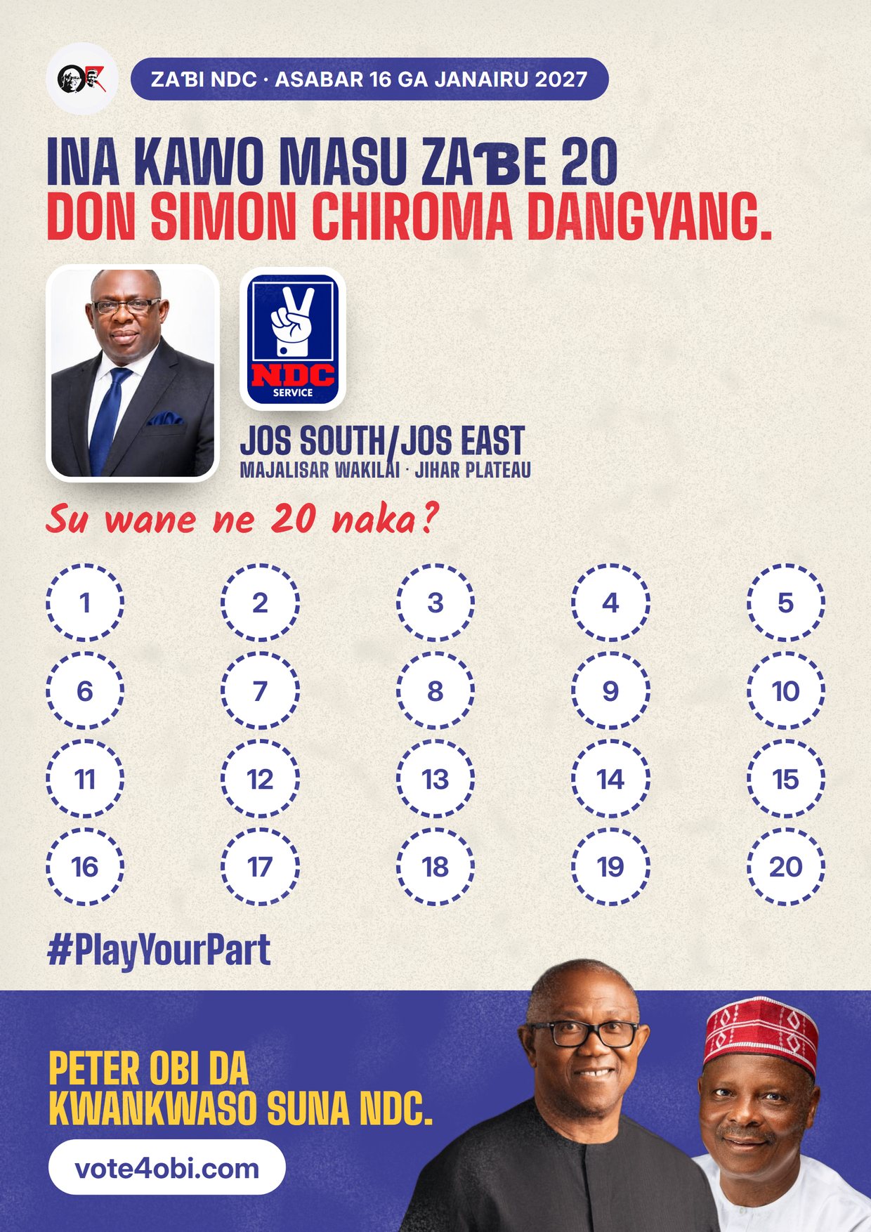 Fasta: Simon Chiroma Dangyang, ɗan takarar NDC na Majalisar Wakilai, Jos South/Jos East