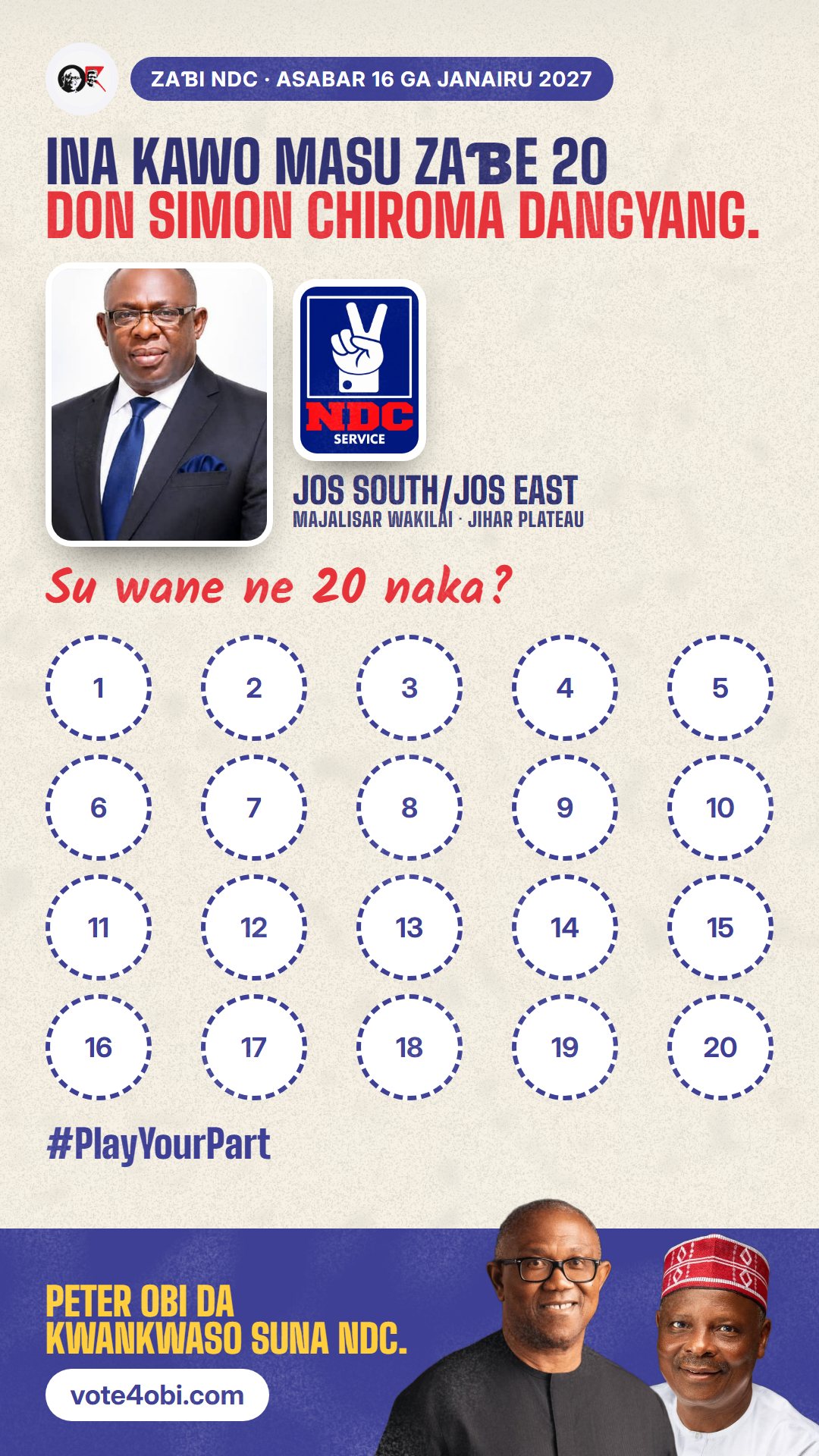 Hoton WhatsApp status: Simon Chiroma Dangyang, ɗan takarar NDC na Majalisar Wakilai, Jos South/Jos East
