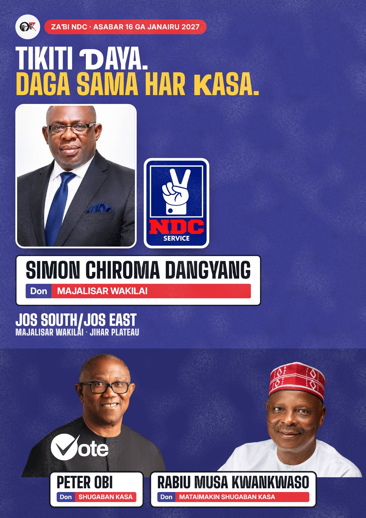 Fasta: Simon Chiroma Dangyang, ɗan takarar NDC na Majalisar Wakilai, Jos South/Jos East