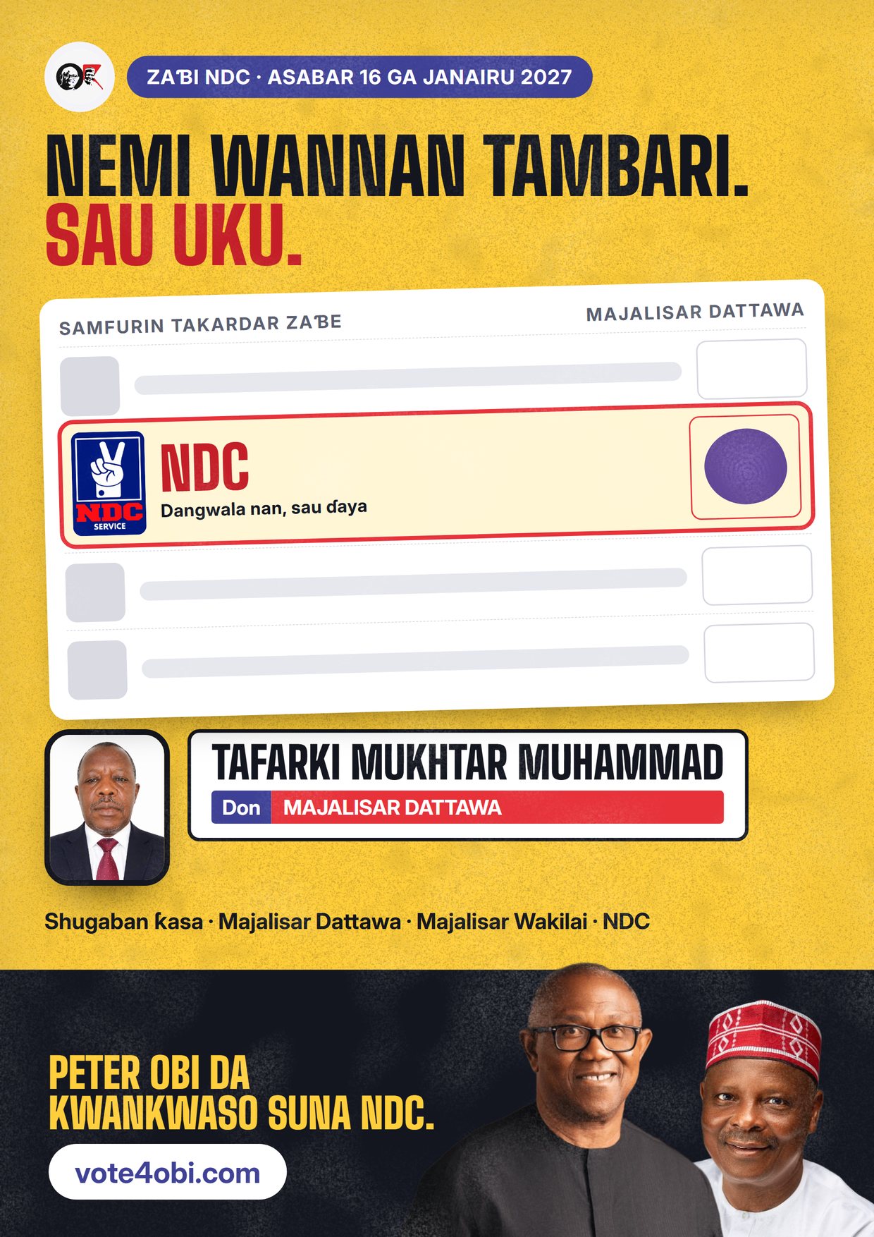 Fasta: Tafarki Mukhtar Muhammad, ɗan takarar NDC na Majalisar Dattawa, Kebbi North