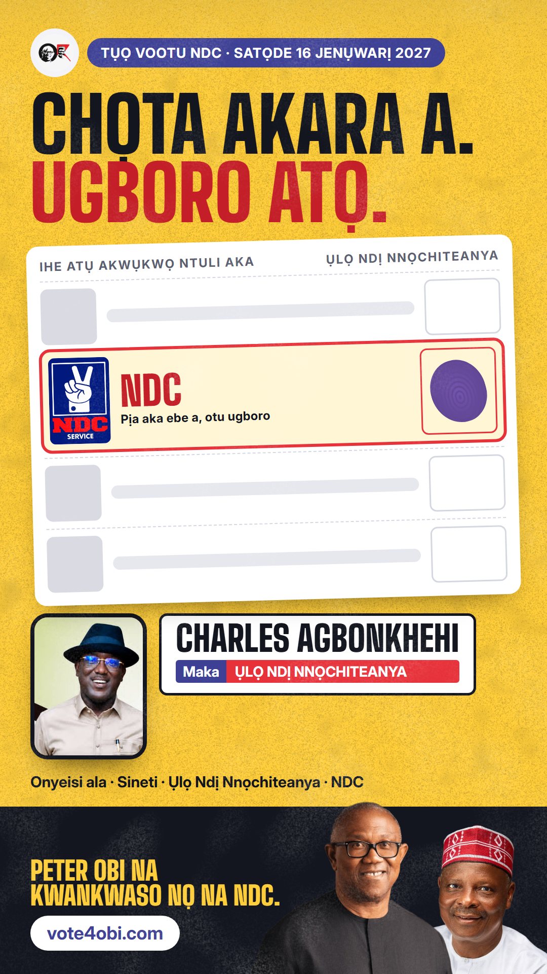 Foto WhatsApp status: Charles Agbonkhehi, onye NDC na-azọ maka Ụlọ Ndị Nnọchiteanya, Esan Central/Esan West/Igueben