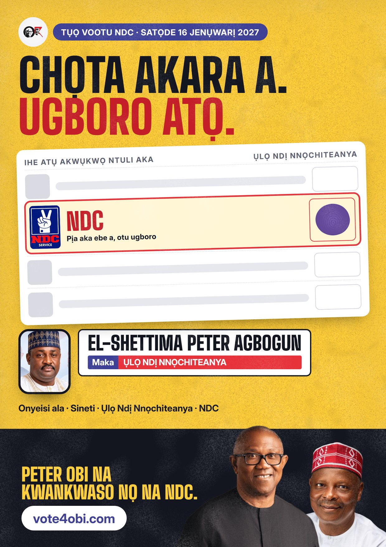Mpempe akwụkwọ mgbasa ozi: El-Shettima Peter Agbogun, onye NDC na-azọ maka Ụlọ Ndị Nnọchiteanya, Lokoja/Kogi (K.K.)