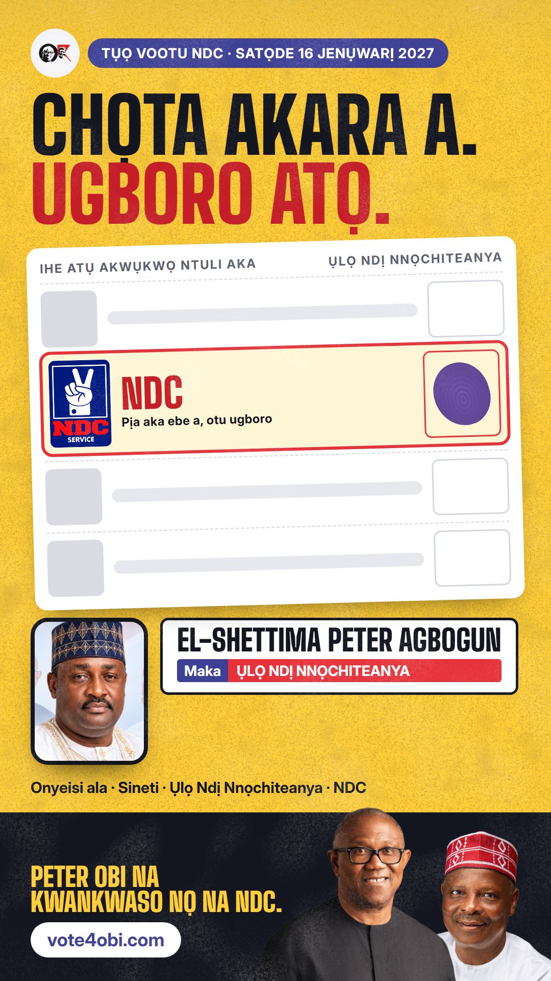 Foto WhatsApp status: El-Shettima Peter Agbogun, onye NDC na-azọ maka Ụlọ Ndị Nnọchiteanya, Lokoja/Kogi (K.K.)