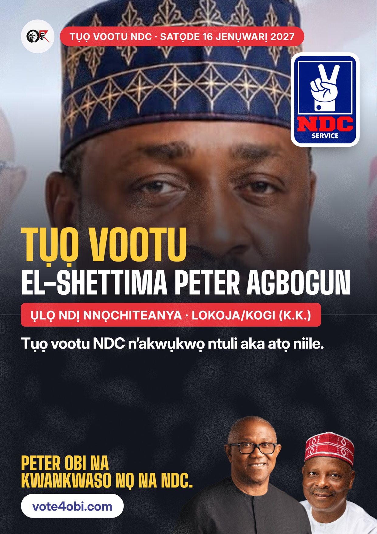 Mpempe akwụkwọ mgbasa ozi: El-Shettima Peter Agbogun, onye NDC na-azọ maka Ụlọ Ndị Nnọchiteanya, Lokoja/Kogi (K.K.)