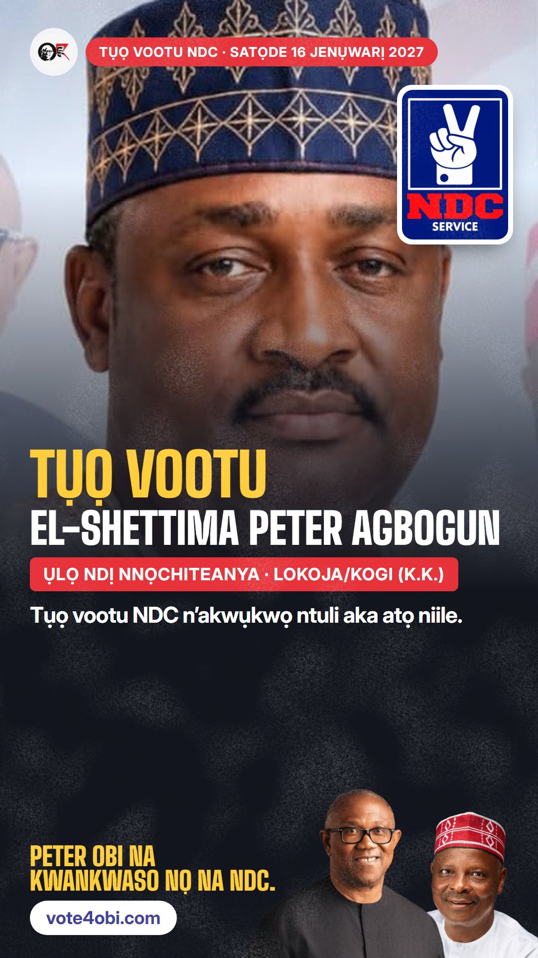 Foto WhatsApp status: El-Shettima Peter Agbogun, onye NDC na-azọ maka Ụlọ Ndị Nnọchiteanya, Lokoja/Kogi (K.K.)