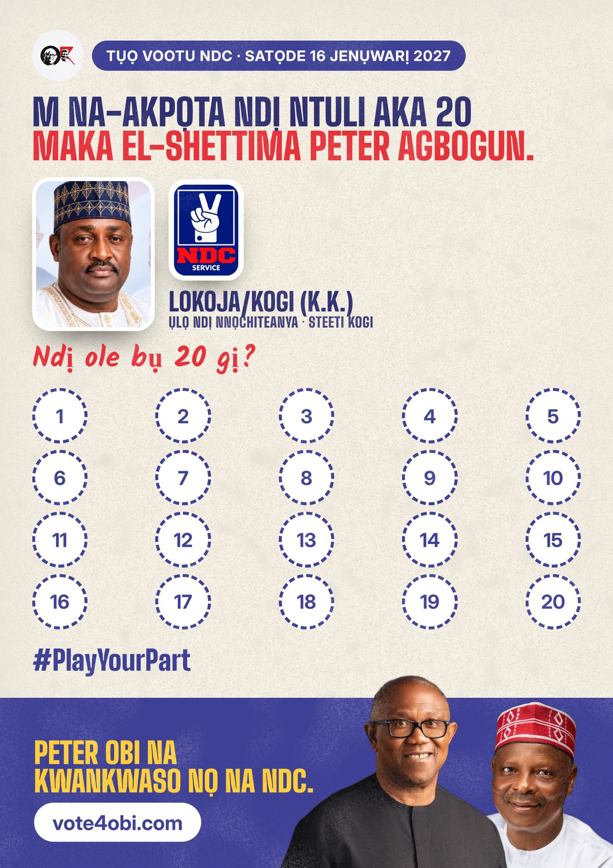 Mpempe akwụkwọ mgbasa ozi: El-Shettima Peter Agbogun, onye NDC na-azọ maka Ụlọ Ndị Nnọchiteanya, Lokoja/Kogi (K.K.)