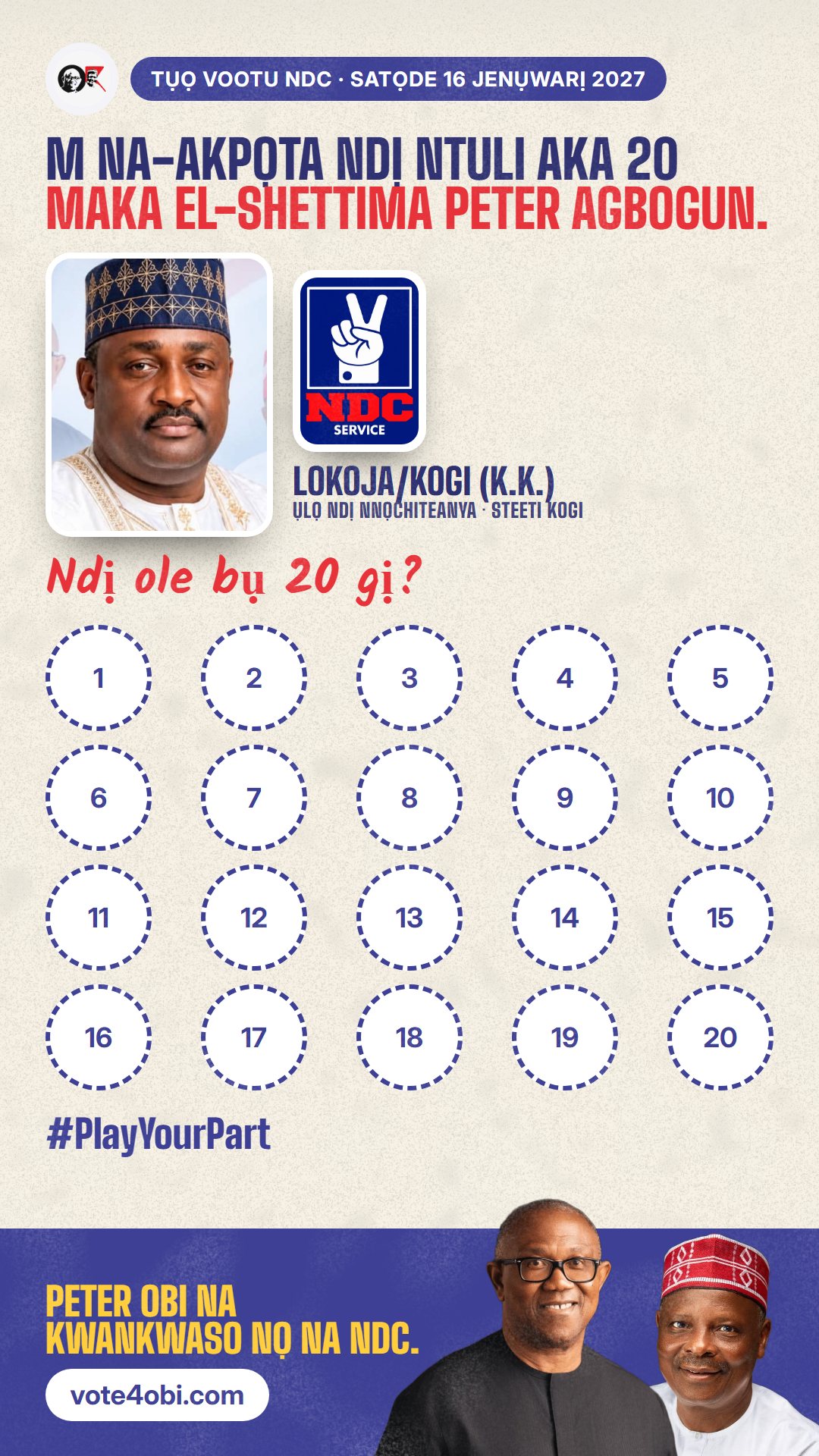 Foto WhatsApp status: El-Shettima Peter Agbogun, onye NDC na-azọ maka Ụlọ Ndị Nnọchiteanya, Lokoja/Kogi (K.K.)