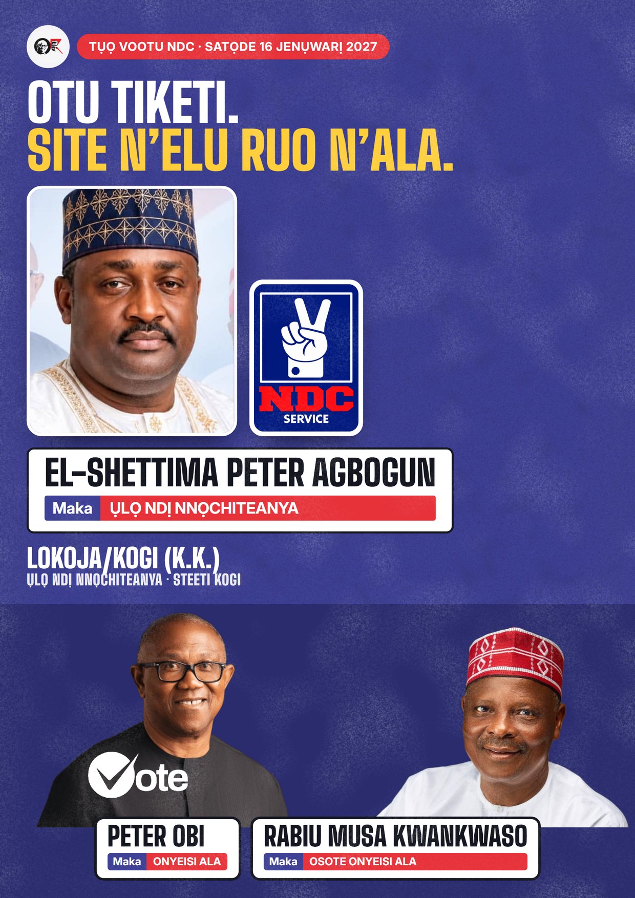 Mpempe akwụkwọ mgbasa ozi: El-Shettima Peter Agbogun, onye NDC na-azọ maka Ụlọ Ndị Nnọchiteanya, Lokoja/Kogi (K.K.)