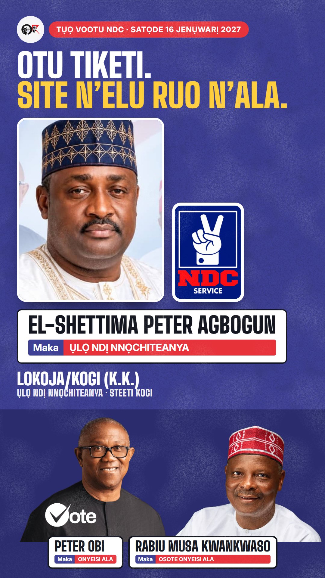 Foto WhatsApp status: El-Shettima Peter Agbogun, onye NDC na-azọ maka Ụlọ Ndị Nnọchiteanya, Lokoja/Kogi (K.K.)