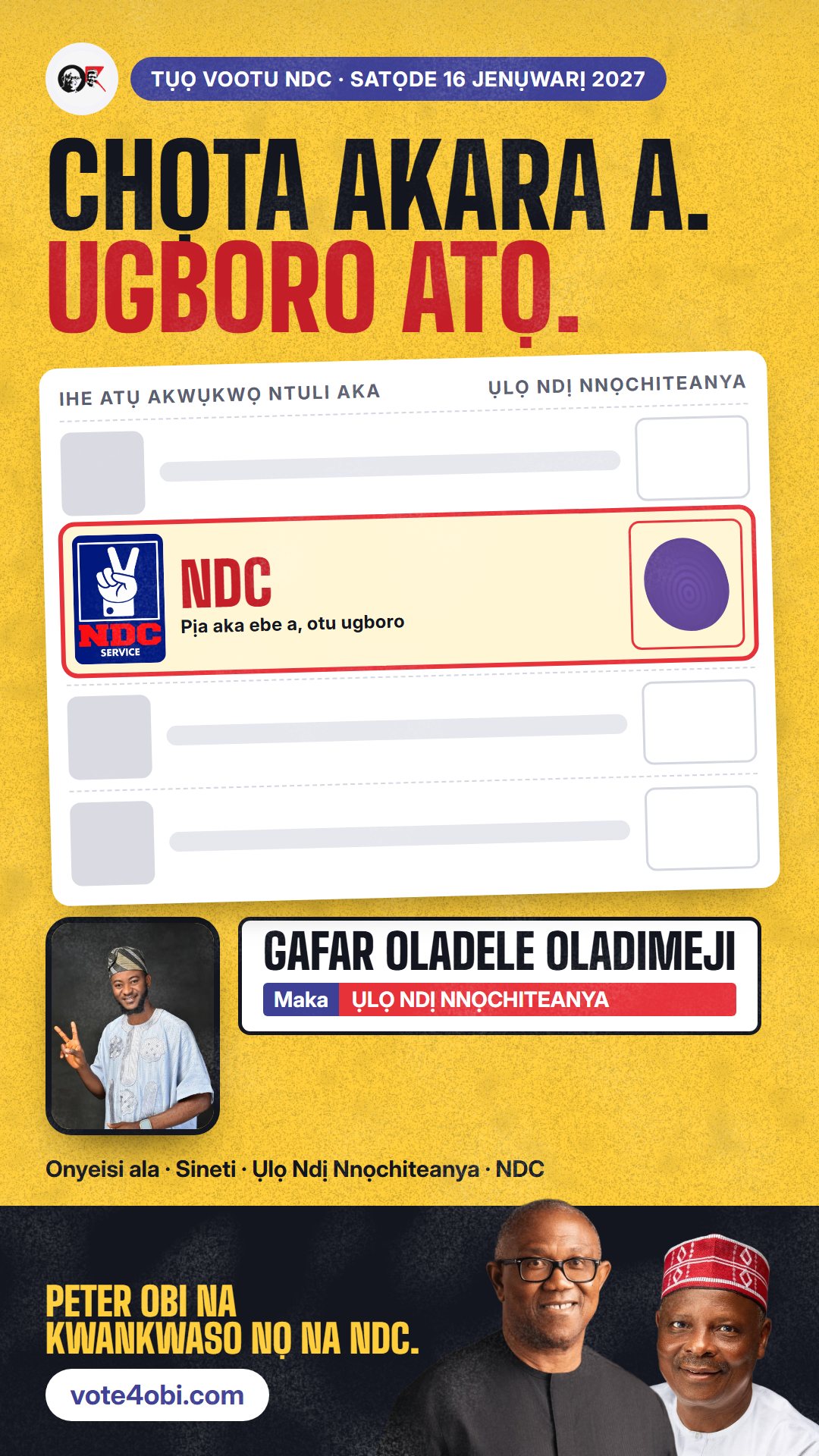 Foto WhatsApp status: Gafar Oladele Oladimeji, onye NDC na-azọ maka Ụlọ Ndị Nnọchiteanya, Irepo/Olorunsogo/Oorelope