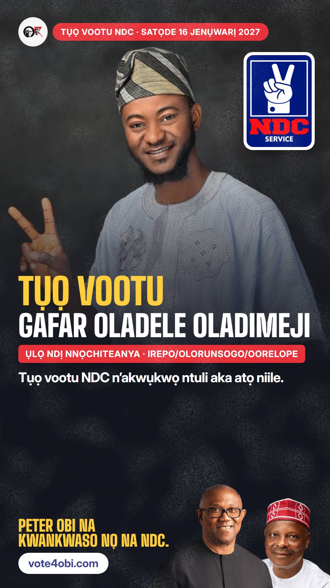 Foto WhatsApp status: Gafar Oladele Oladimeji, onye NDC na-azọ maka Ụlọ Ndị Nnọchiteanya, Irepo/Olorunsogo/Oorelope