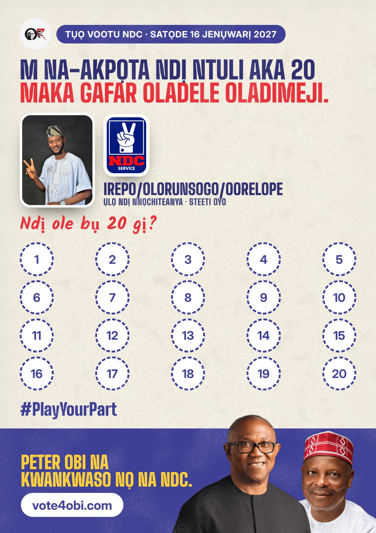 Mpempe akwụkwọ mgbasa ozi: Gafar Oladele Oladimeji, onye NDC na-azọ maka Ụlọ Ndị Nnọchiteanya, Irepo/Olorunsogo/Oorelope