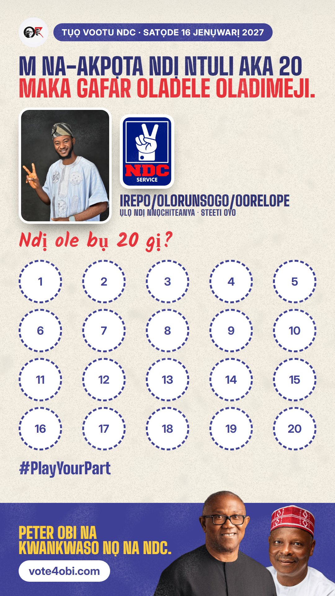 Foto WhatsApp status: Gafar Oladele Oladimeji, onye NDC na-azọ maka Ụlọ Ndị Nnọchiteanya, Irepo/Olorunsogo/Oorelope
