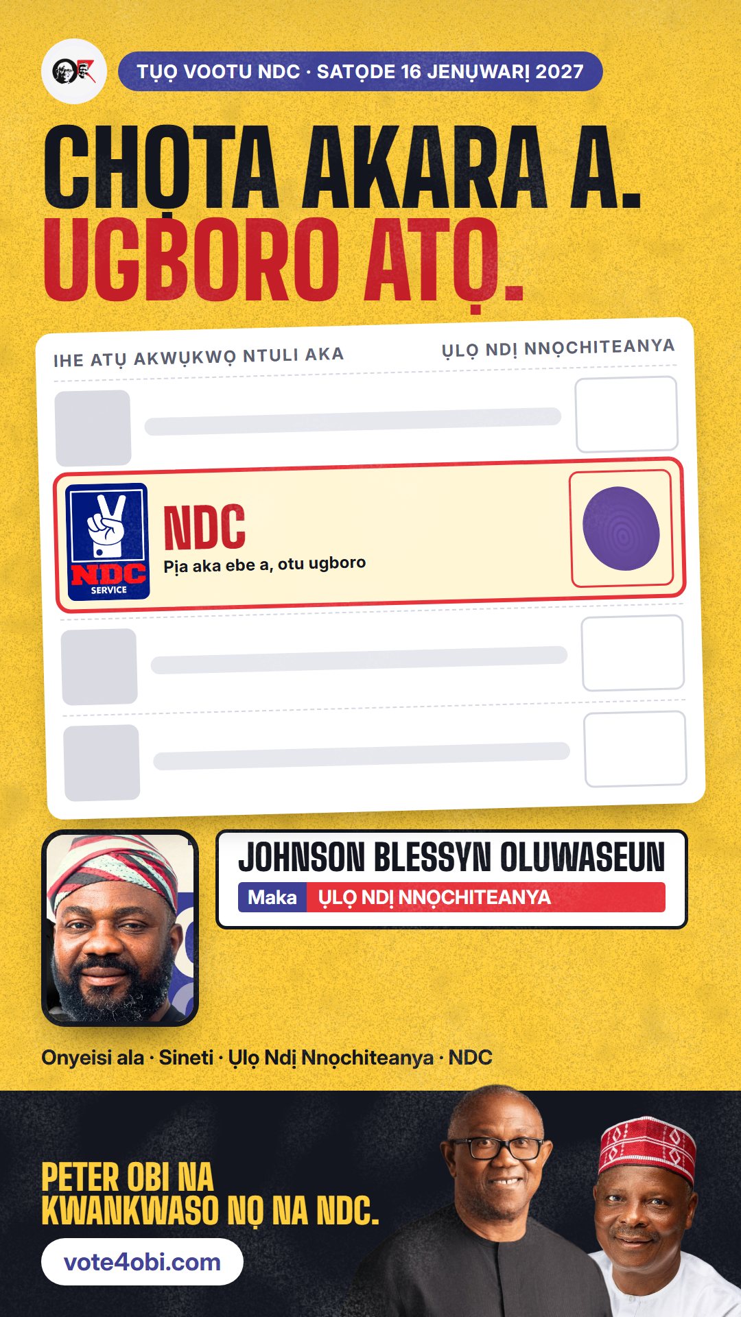 Foto WhatsApp status: Johnson Blessyn Oluwaseun, onye NDC na-azọ maka Ụlọ Ndị Nnọchiteanya, Ikorodu