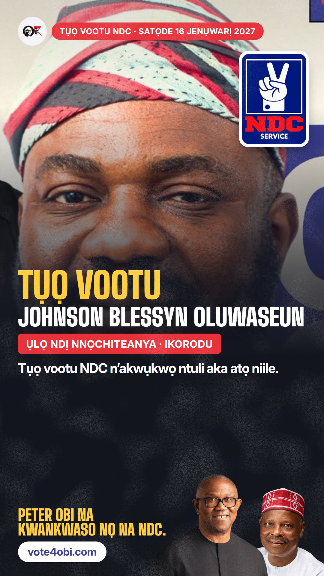 Foto WhatsApp status: Johnson Blessyn Oluwaseun, onye NDC na-azọ maka Ụlọ Ndị Nnọchiteanya, Ikorodu