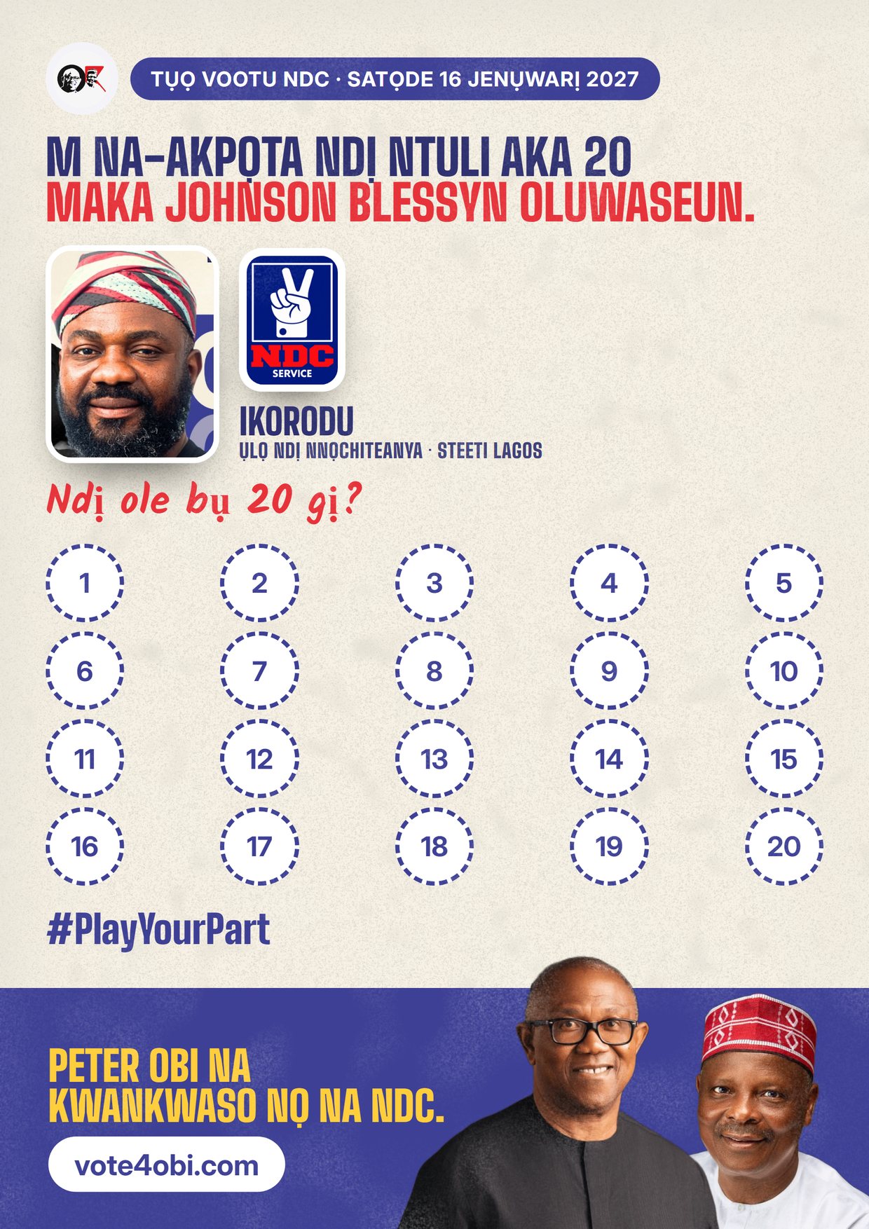 Mpempe akwụkwọ mgbasa ozi: Johnson Blessyn Oluwaseun, onye NDC na-azọ maka Ụlọ Ndị Nnọchiteanya, Ikorodu