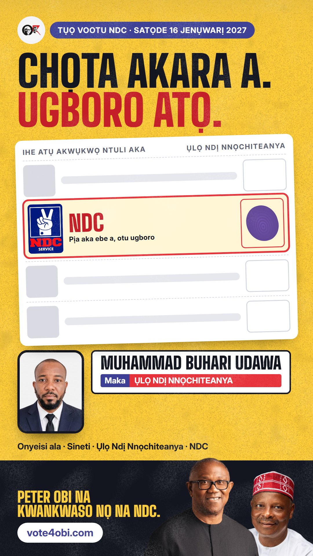 Foto WhatsApp status: Muhammad Buhari Udawa, onye NDC na-azọ maka Ụlọ Ndị Nnọchiteanya, Chikun/Kajuru
